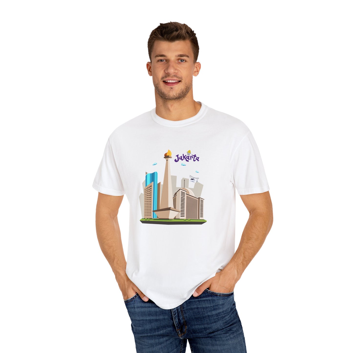 Jakarta Cityscape Unisex Garment-Dyed T-Shirt - Casual Travel Tee - 12129