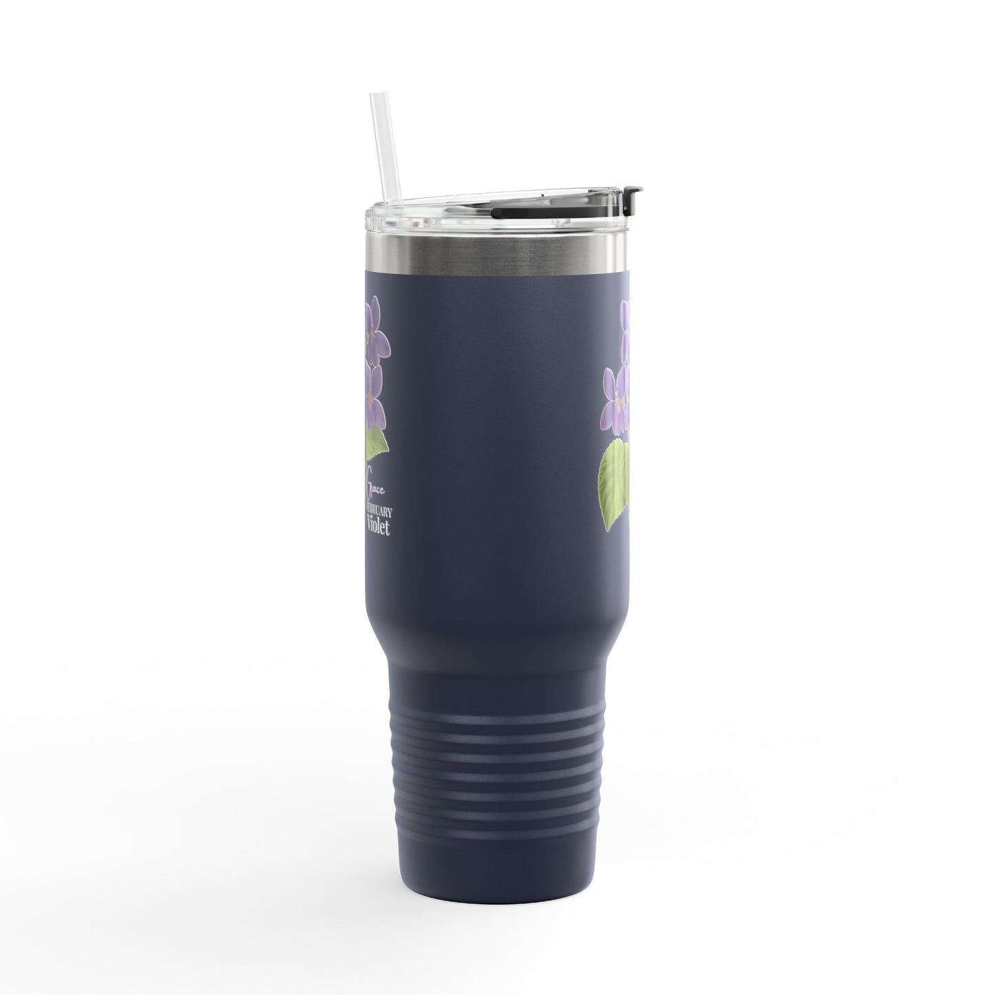 Violet Floral Tumbler – February Birth Flower Gift | 40oz Insulated Travel Mug, Customizable — 14688