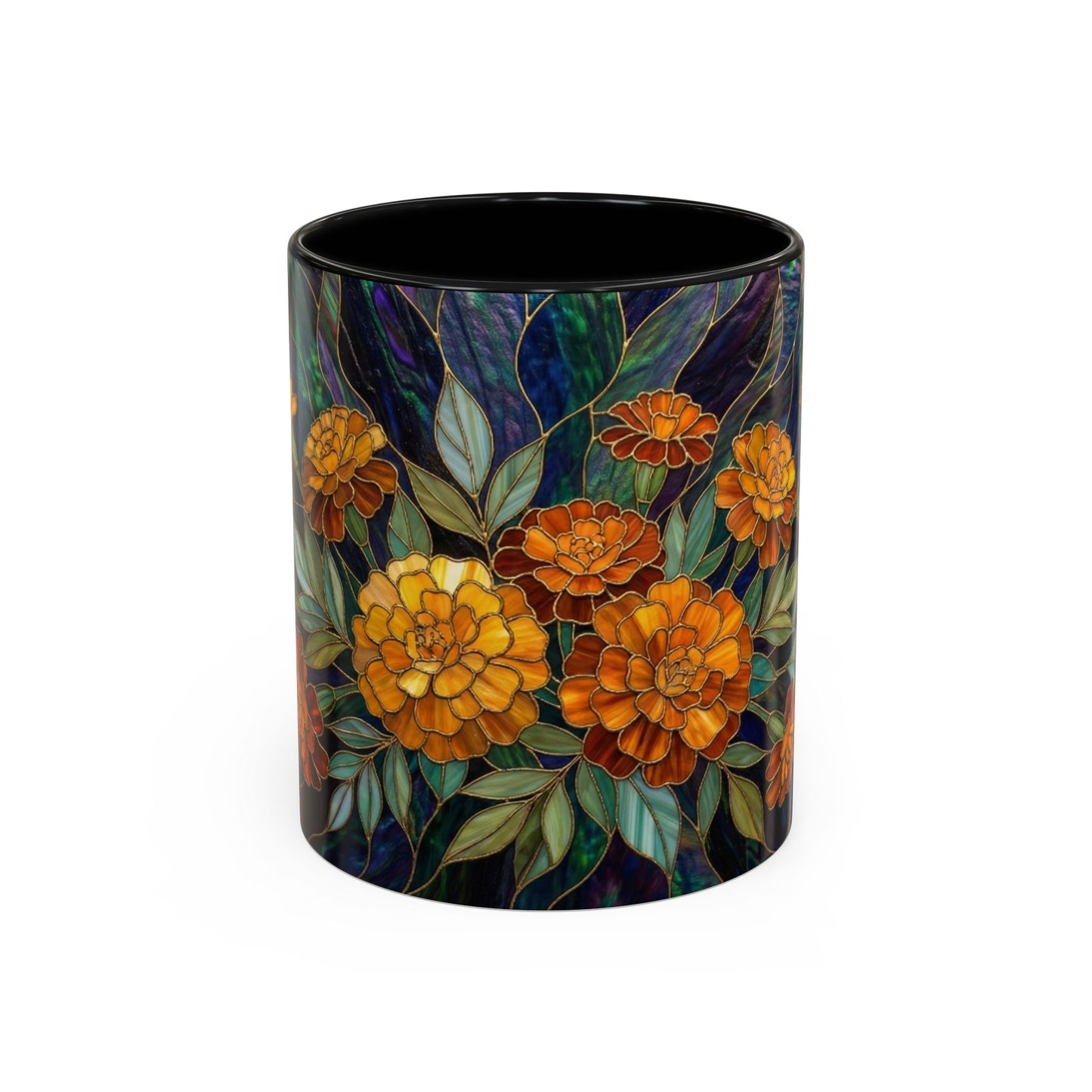 Marigold Floral Coffee Mug — Stained Glass Design  (11/15oz) - 14532