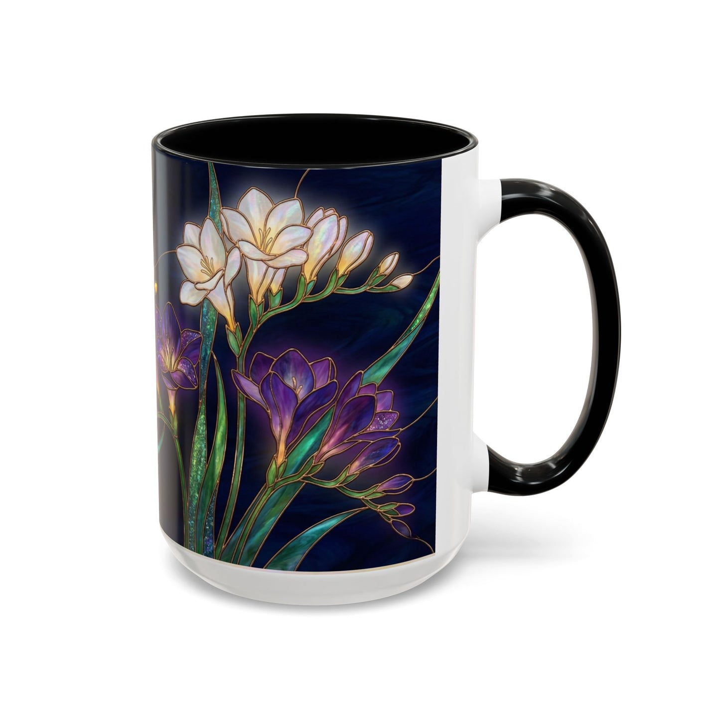 Freesia Floral Accent Coffee Mug — Stained Glass Design (11/15 oz) - 14566