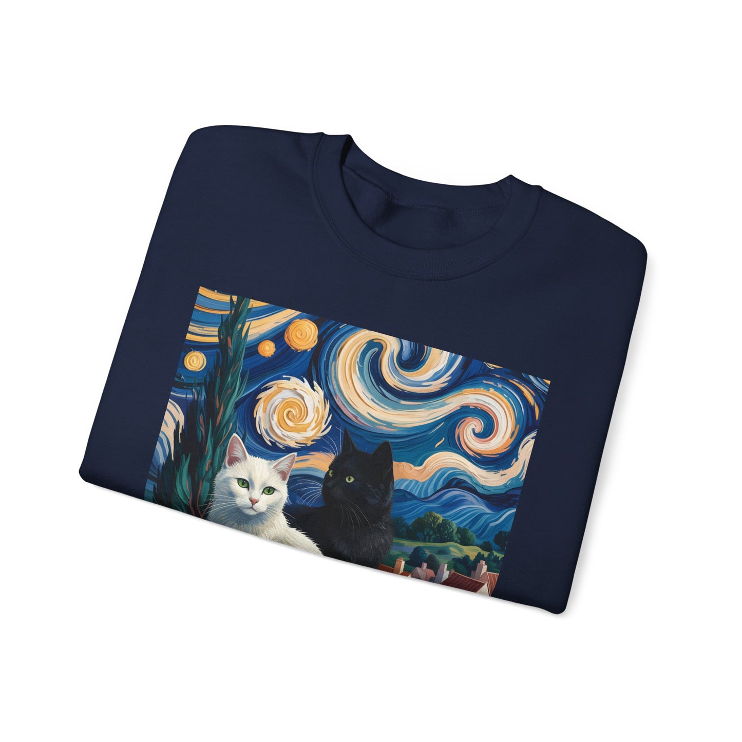 Van Gogh Style Cat Art Sweatshirt - Cozy Unisex Crewneck, Valentines Day Gift for Cat Lovers - 14761