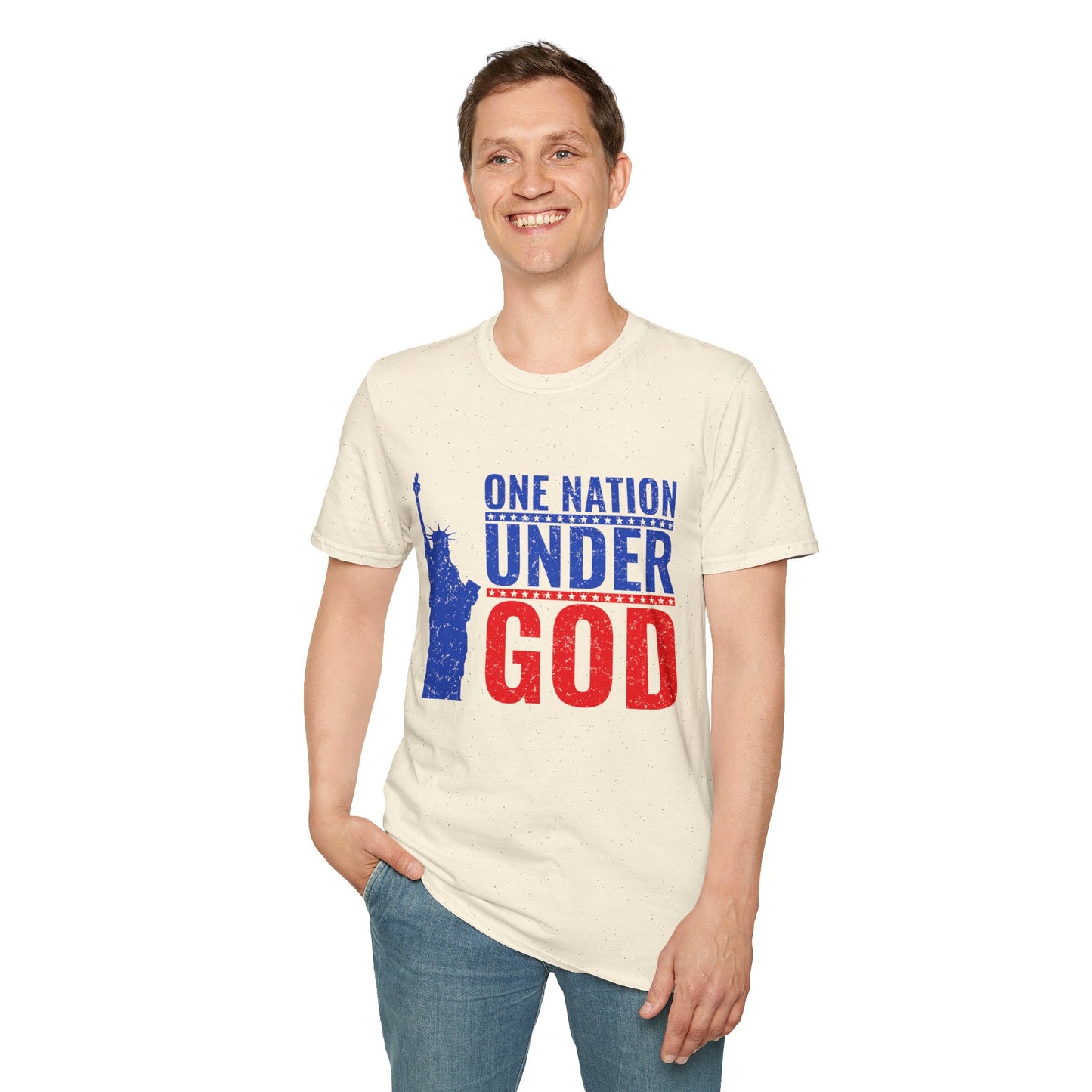 One Nation Under God, Patriotic Softstyle T-Shirt - Independence Day Tee, Fourth of July Shirt, Unisex Comfort Wear, Gift for Veterans - 13494