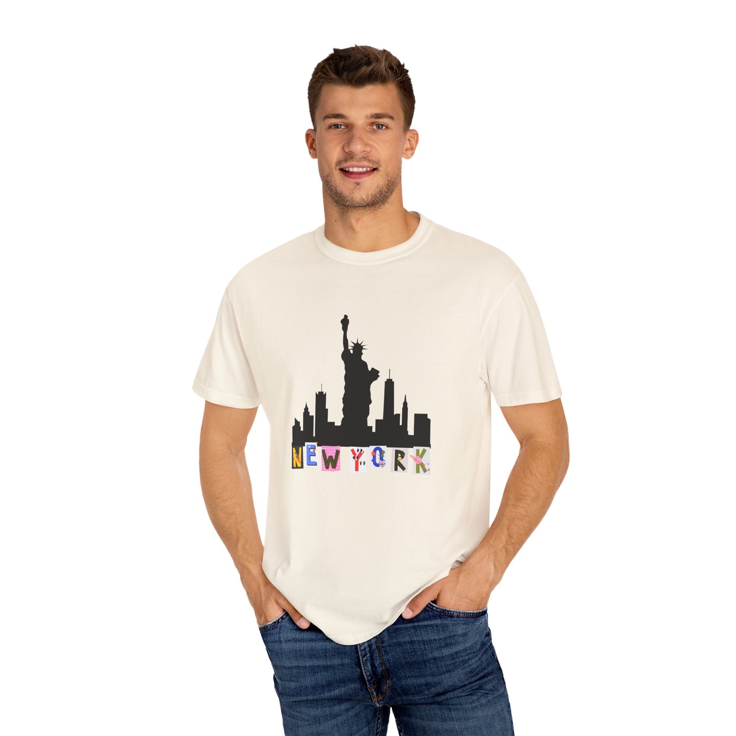 New York Skyline Graphic T-Shirt - Unisex Garment-Dyed Tee for City Lovers - 12002