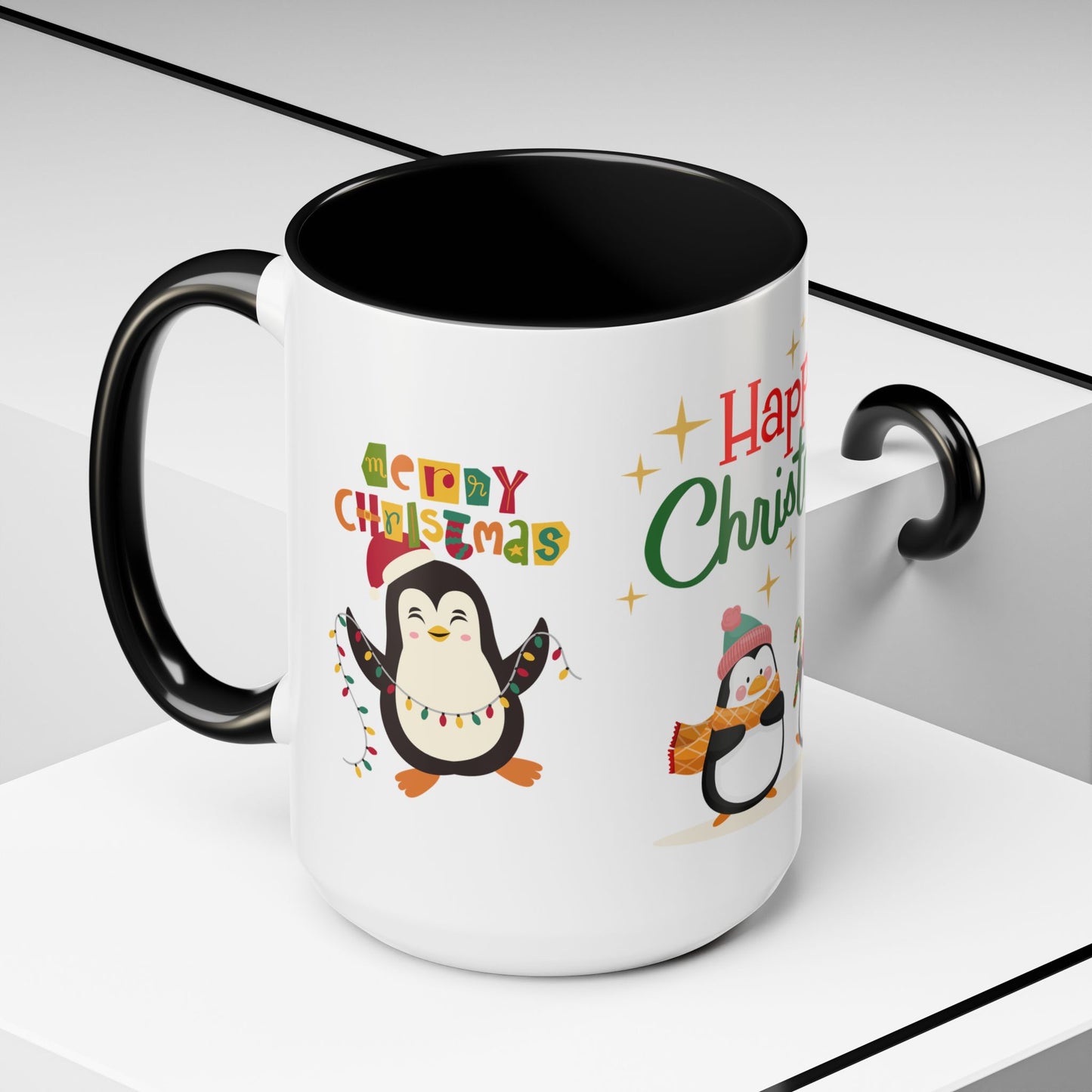 Penguins, Merry Christmas - Accent Coffee Mug (11, 15oz)