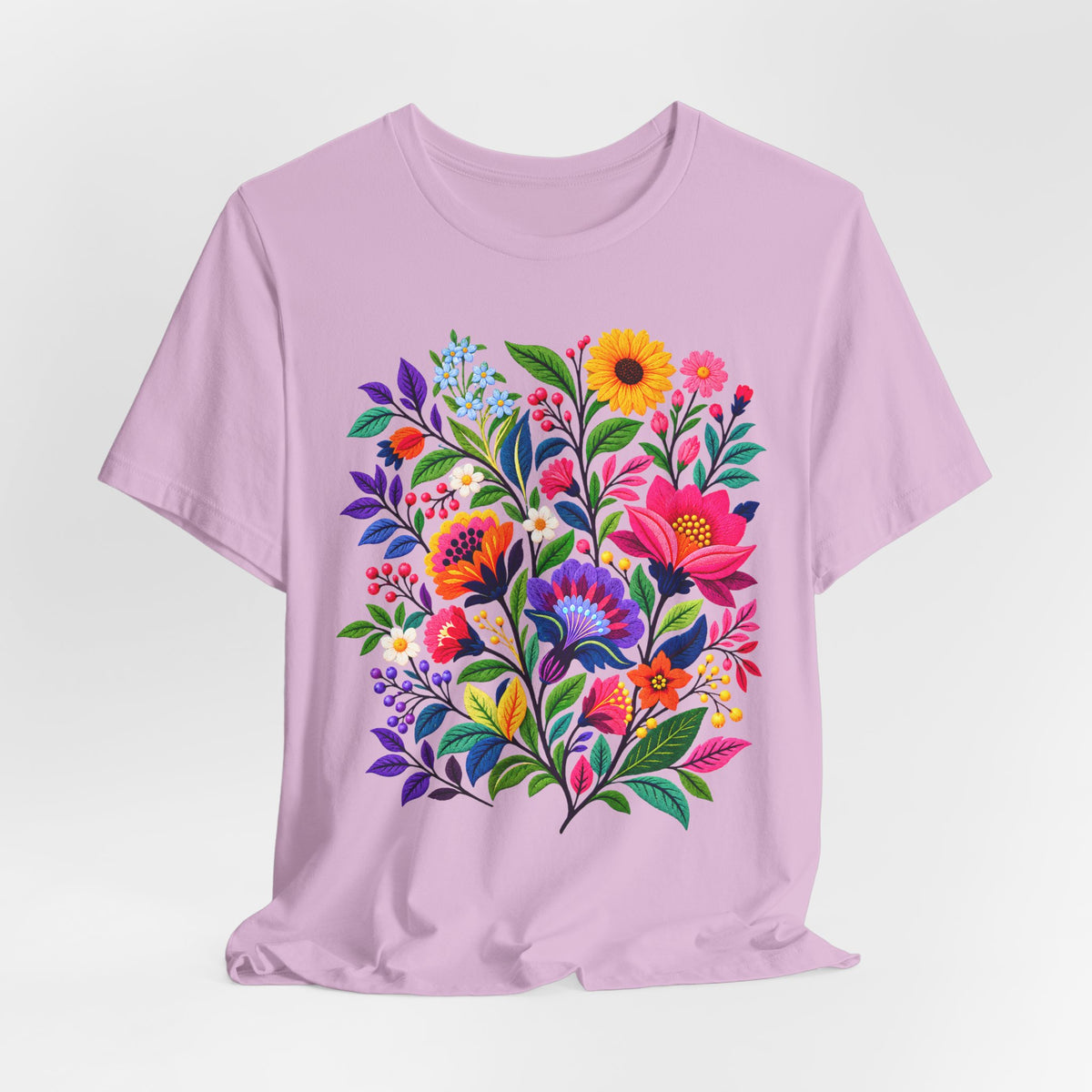 Bright Folk Art Floral T-Shirt, Colorful Flower Bouquet Tee - 14513