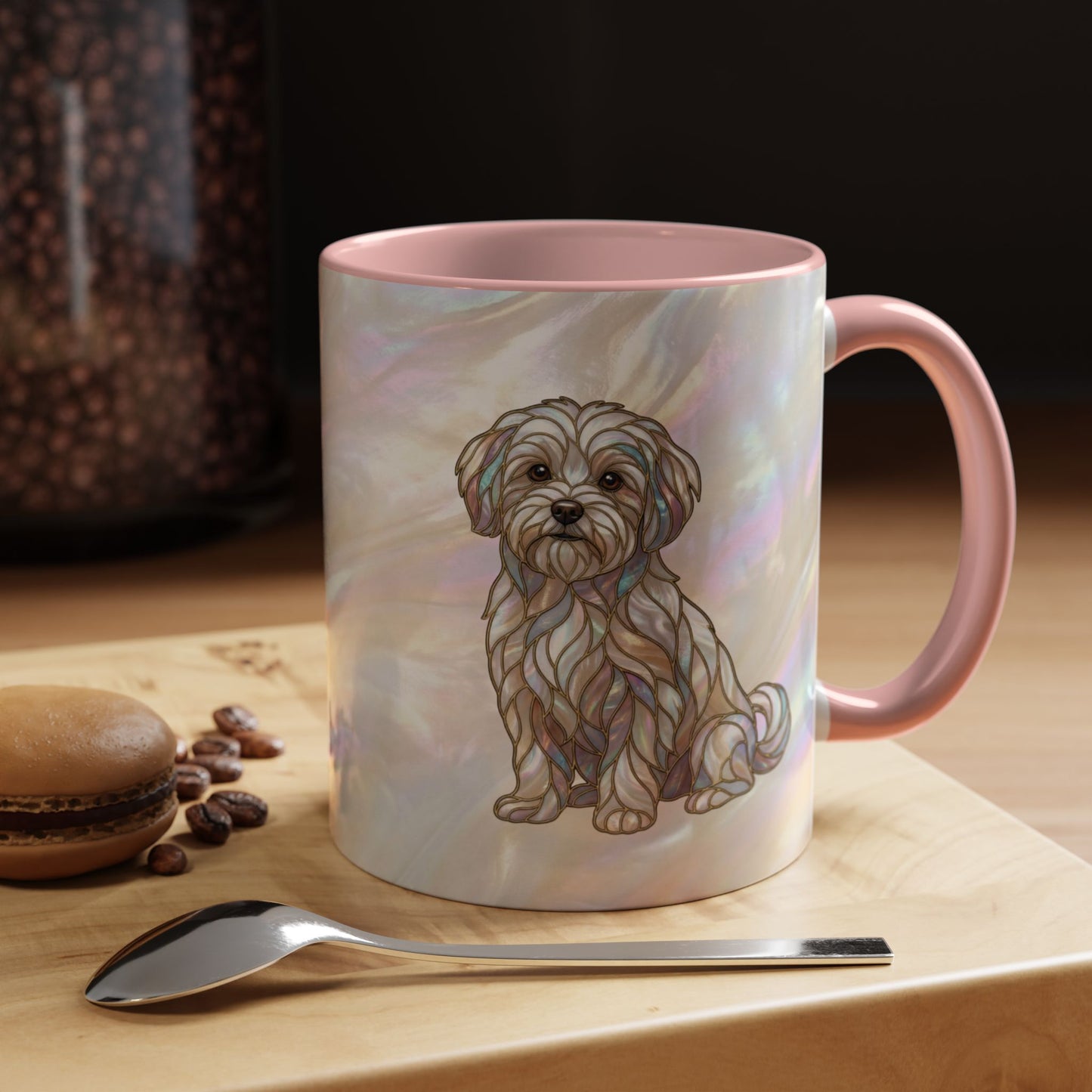 Maltese Dog Accent Coffee Mug – Stained Glass Design 11/15oz - 14642