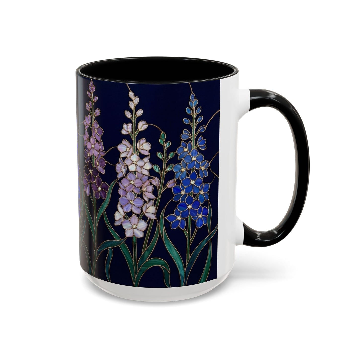 Larkspur Floral Accent Coffee Mug —  Stained-Glass Garden Design (11/15oz) - 14595