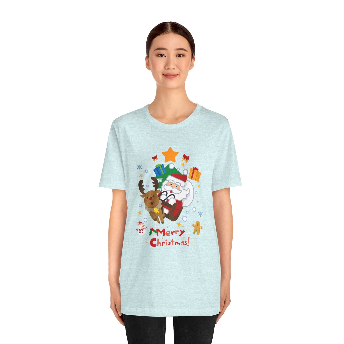 Santa & Reindeer, Merry Christmas - Unisex Jersey Short Sleeve Tee - 10494