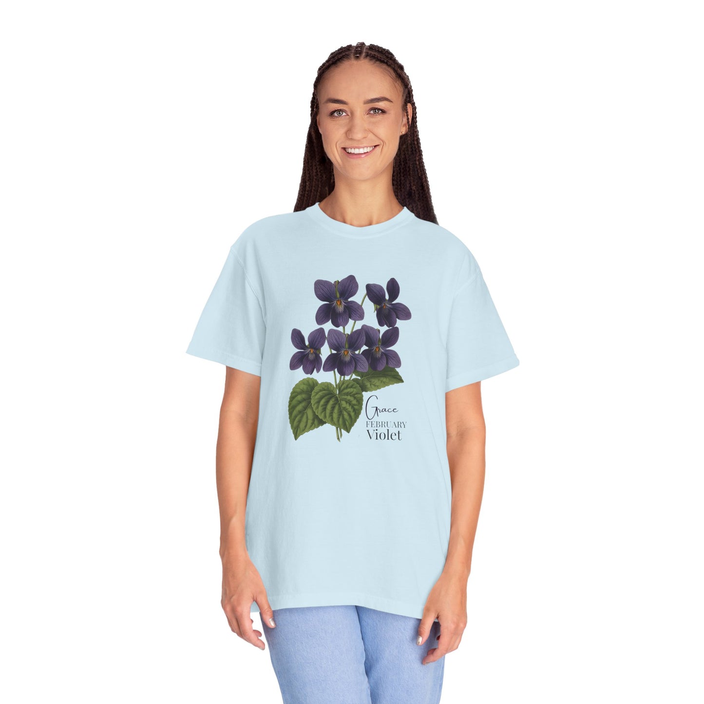 February Birth Flower Violet T-Shirt – Heavyweight Garment-Dyed Tee - 14694