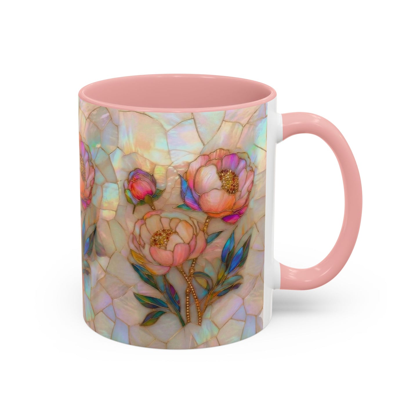 Peony Stained Glass Accent Coffee Mug – Floral Art 11/15oz - 14519