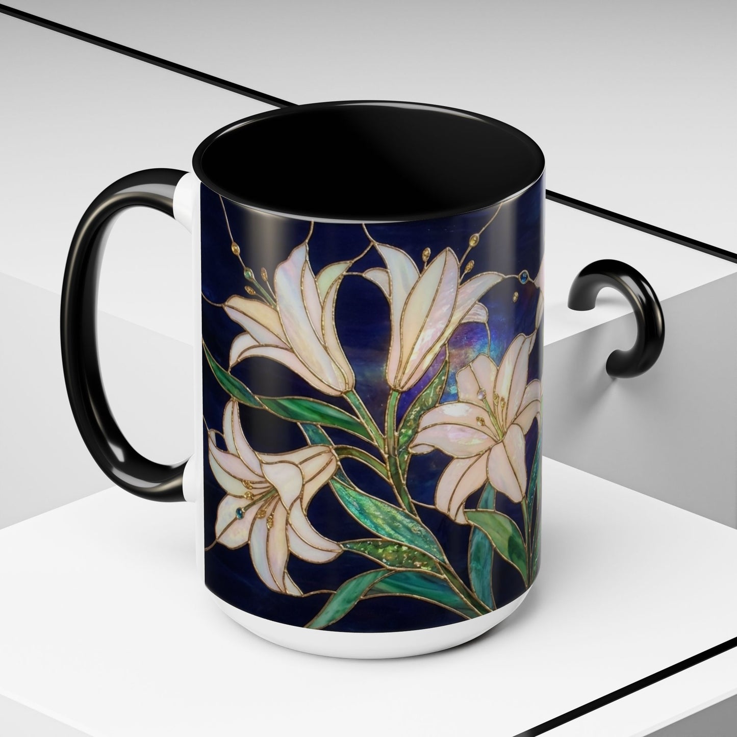Lily Floral Accent Coffee Mug — Stained Glass Style 11/15oz - 14575