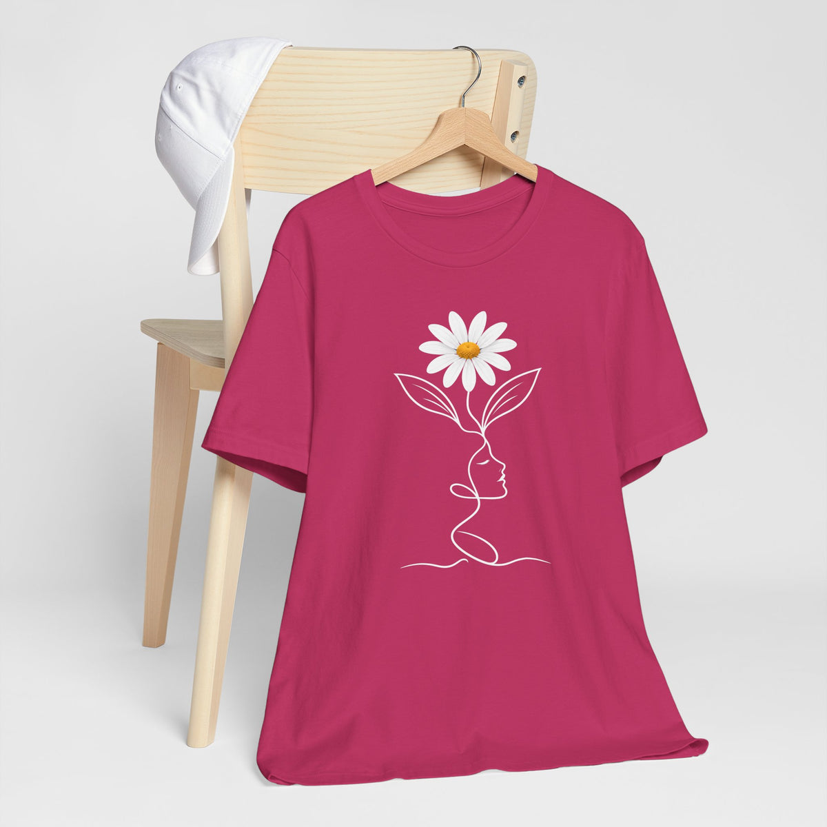 Daisy Woman Face T-Shirt, Minimalist Floral Line Art Tee - 14522