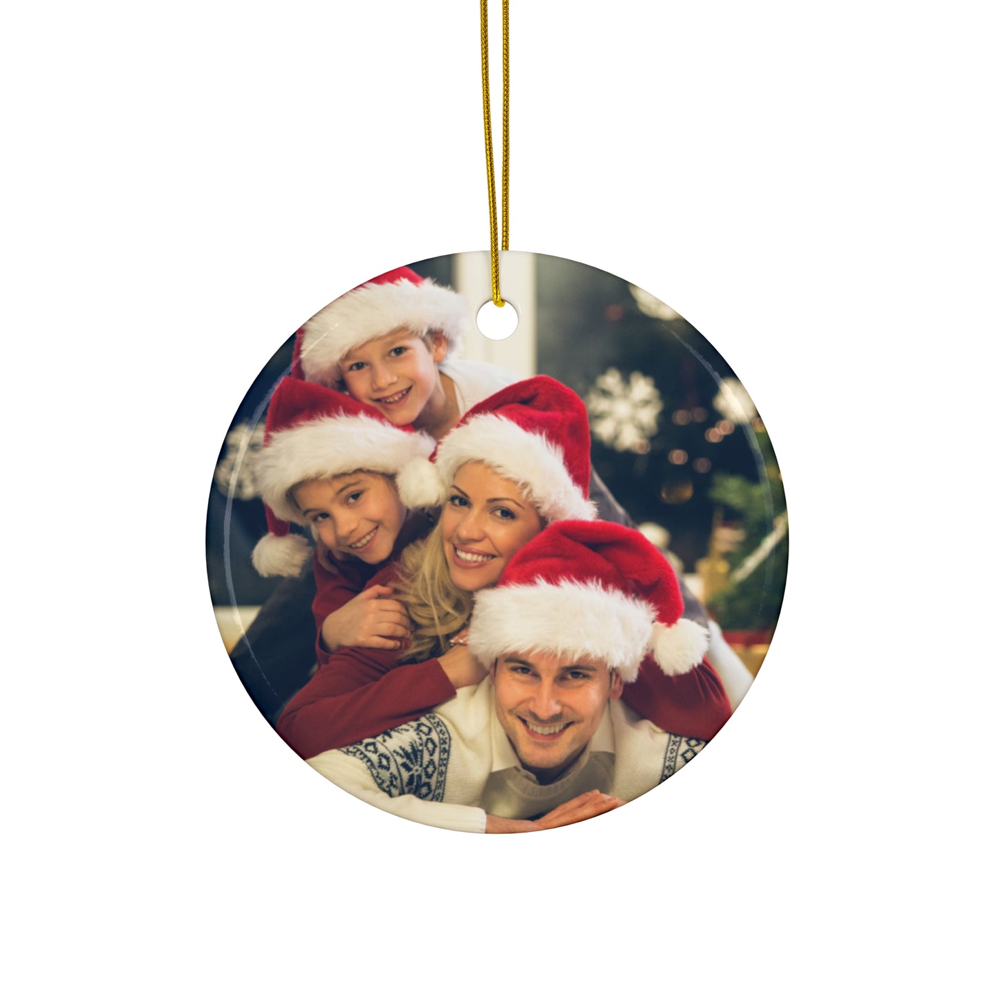 Christmas, Family Photo - Ceramic Ornament, 4 Shapes