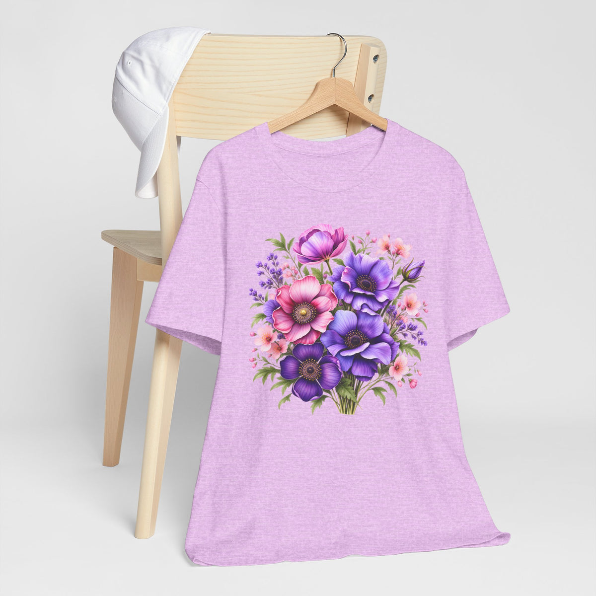 Purple & Pink Floral Bouquet T-Shirt, Colorful Botanical Flower Tee - 14537