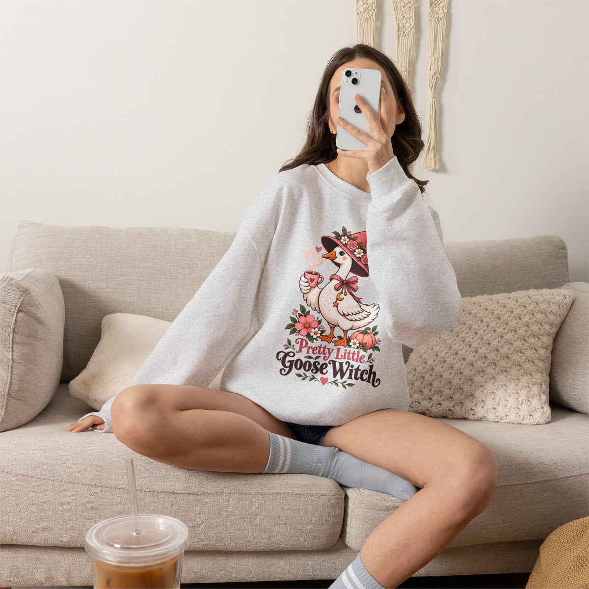 Pretty Little Goose Witch Sweatshirt, Cute Floral Halloween Crewneck - 14532