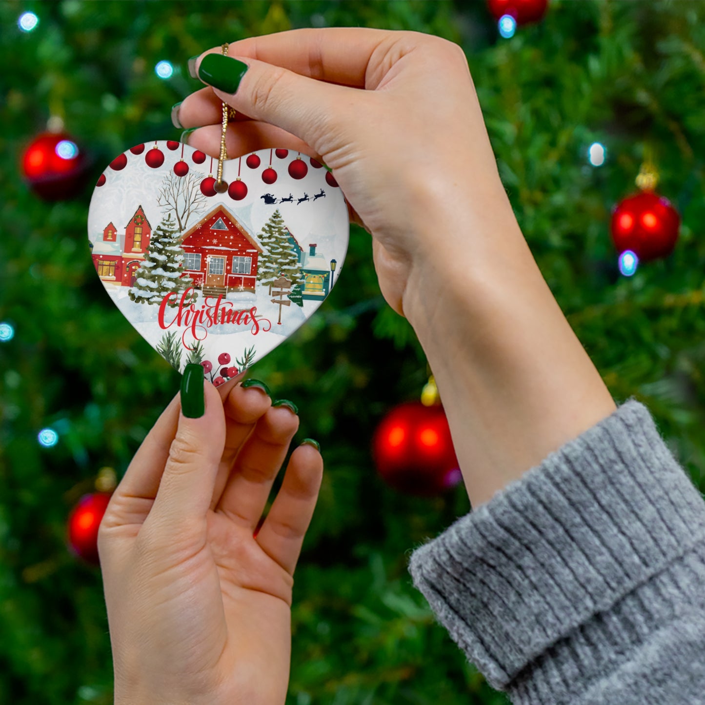 Christmas House - Ceramic Ornament, 4 Shapes