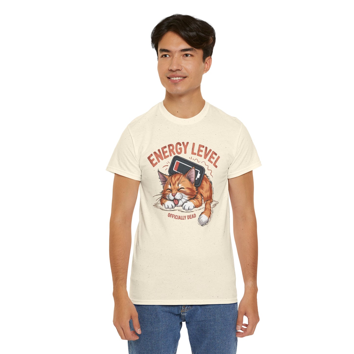 Energy Level: Officially Dead T-Shirt — Funny Cat Graphic Tee, Cat Lover Gift - 14867