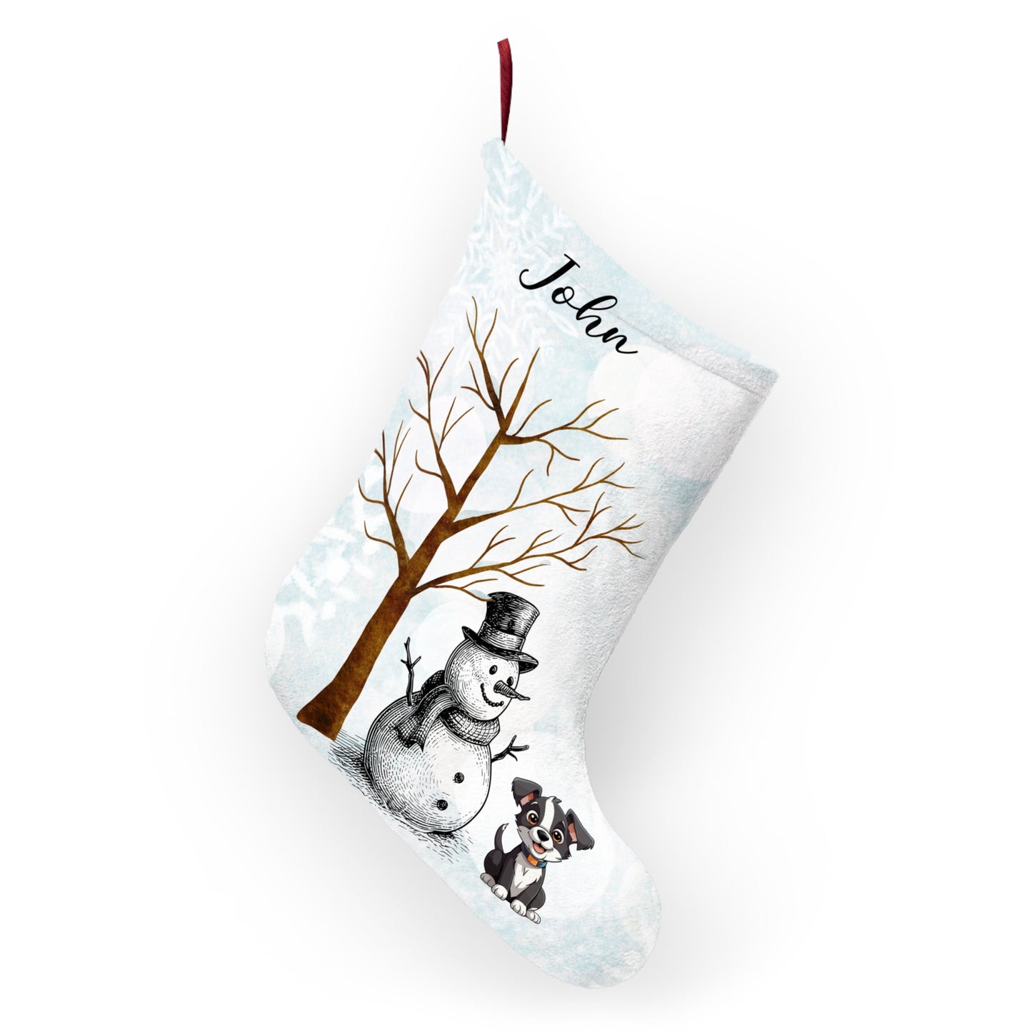 John, Snowman With a Puppy, Customizable - Christmas Stockings