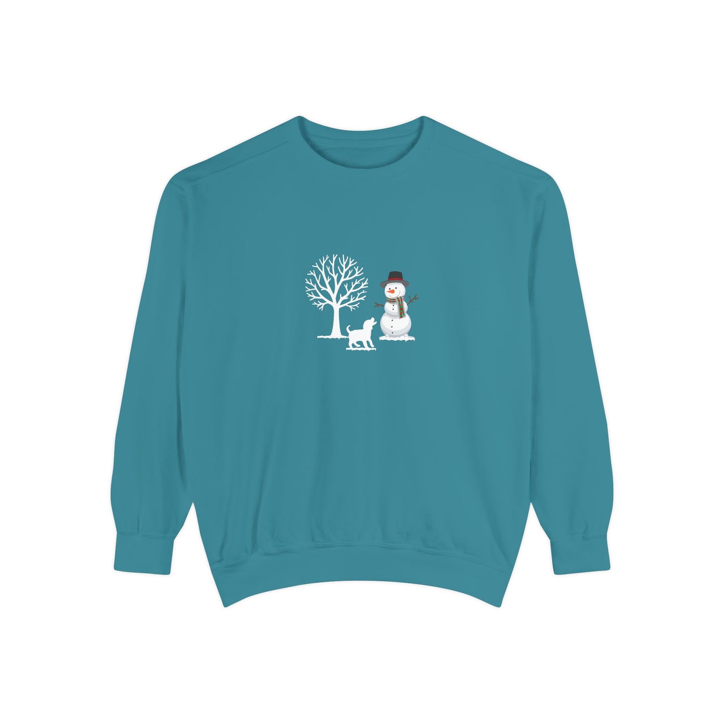 Winter Tree, Snowman, Puppy - Unisex Garment-Dyed Sweatshirt - 10261