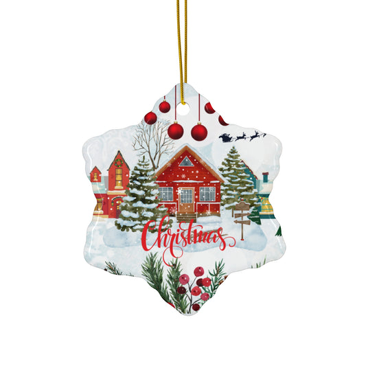 Christmas House - Ceramic Ornament, 4 Shapes