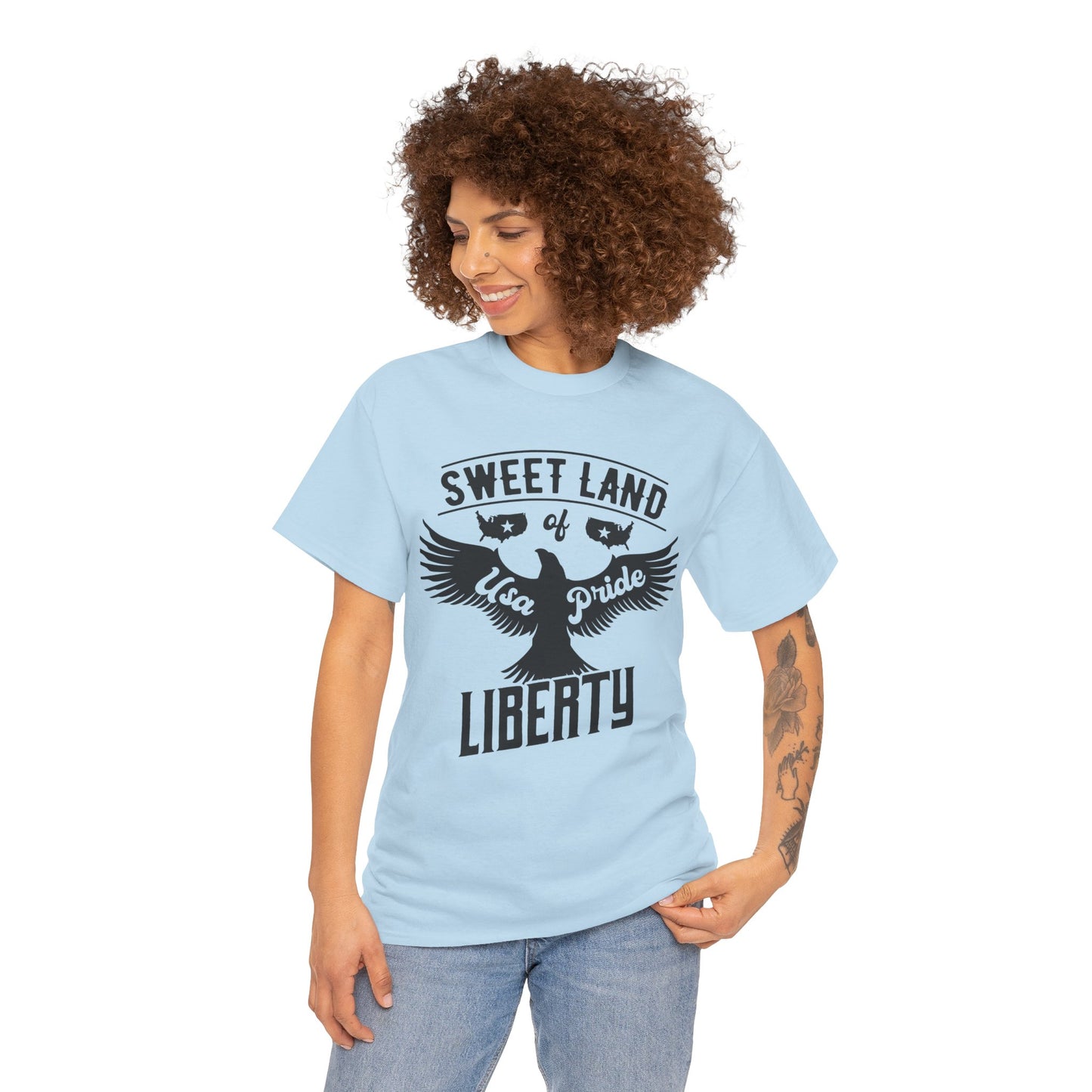 Sweet Land of Liberty Design, Unisex Heavy Cotton Tee: Patriotic T-shirt, Gift for Freedom Lovers, Casual Wear, Independence Day Shirt - 13492