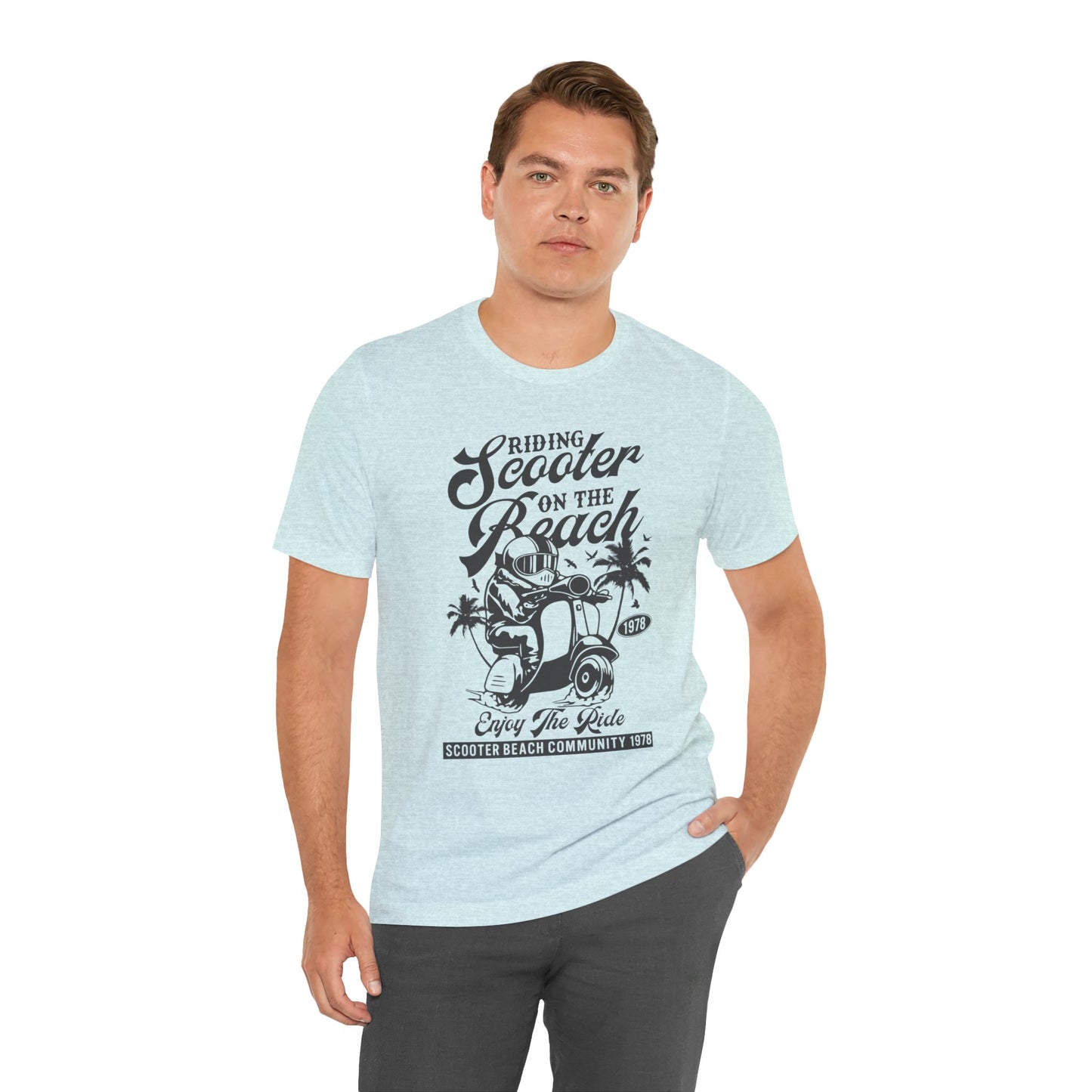 Riding Scooter on the Beach, Enjoy the Ride - Unisex Jersey Short Sleeve Tee