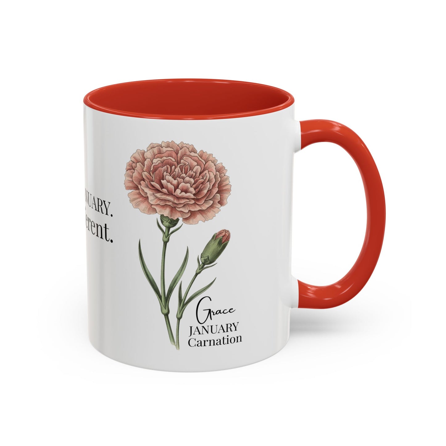 January Carnation Birth Flower Accent Coffee Mug – Customizable (11oz / 15oz) - 14671