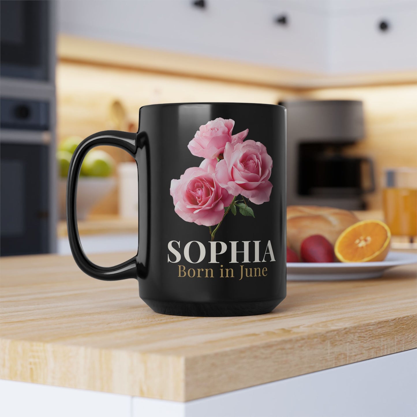 Personalized June Birth Flower Mug – Custom Name Rose Mug, Born in June Birthday Gift for Her -  14900