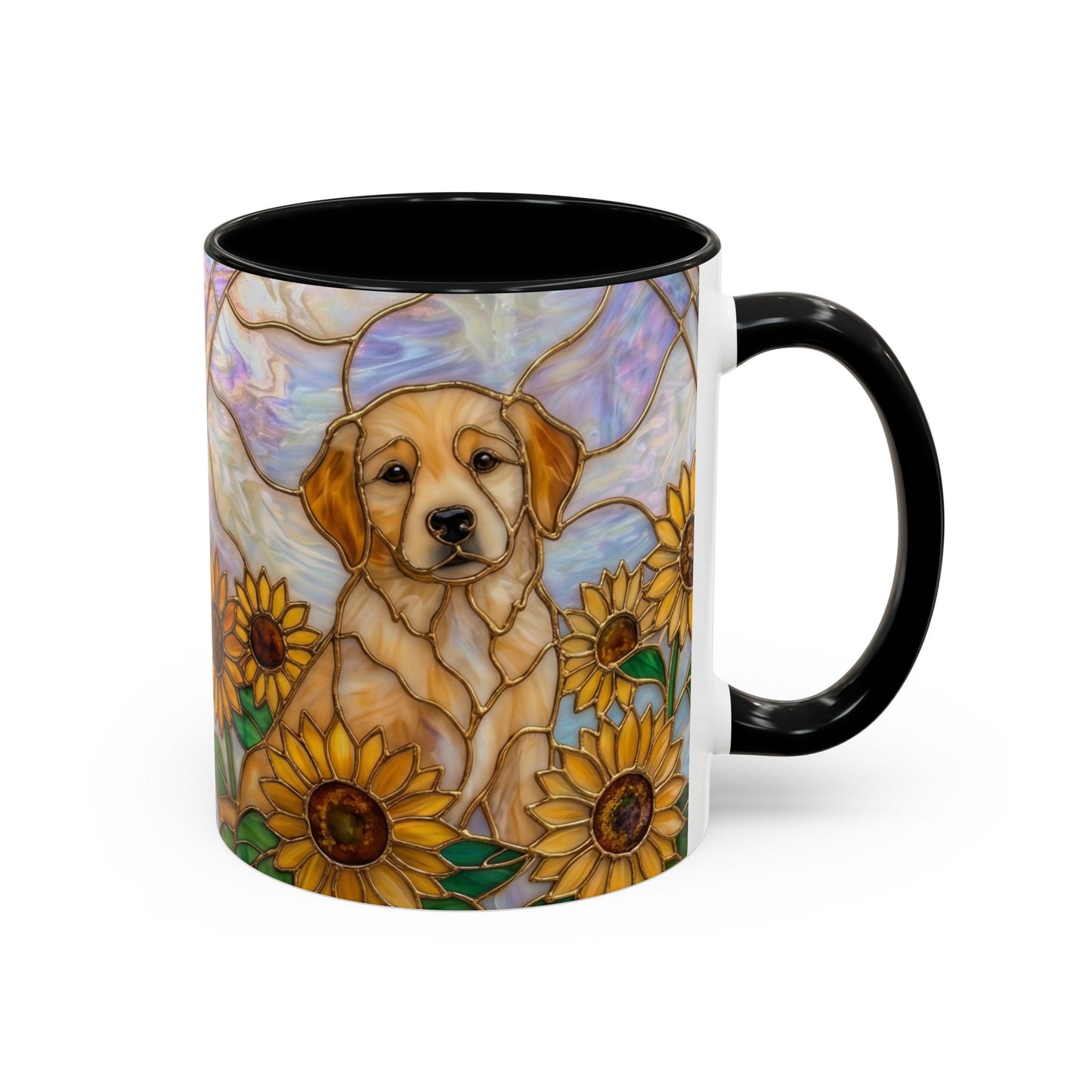 Sunflower Golden Retriever P uppiesAccent Coffee Mug –  Stained Glass Design (11/15 oz) - 14527