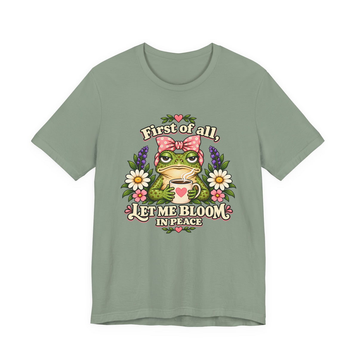 Let Me Bloom in Peace Frog T-Shirt, Cute Floral Coffee Tee - 14500