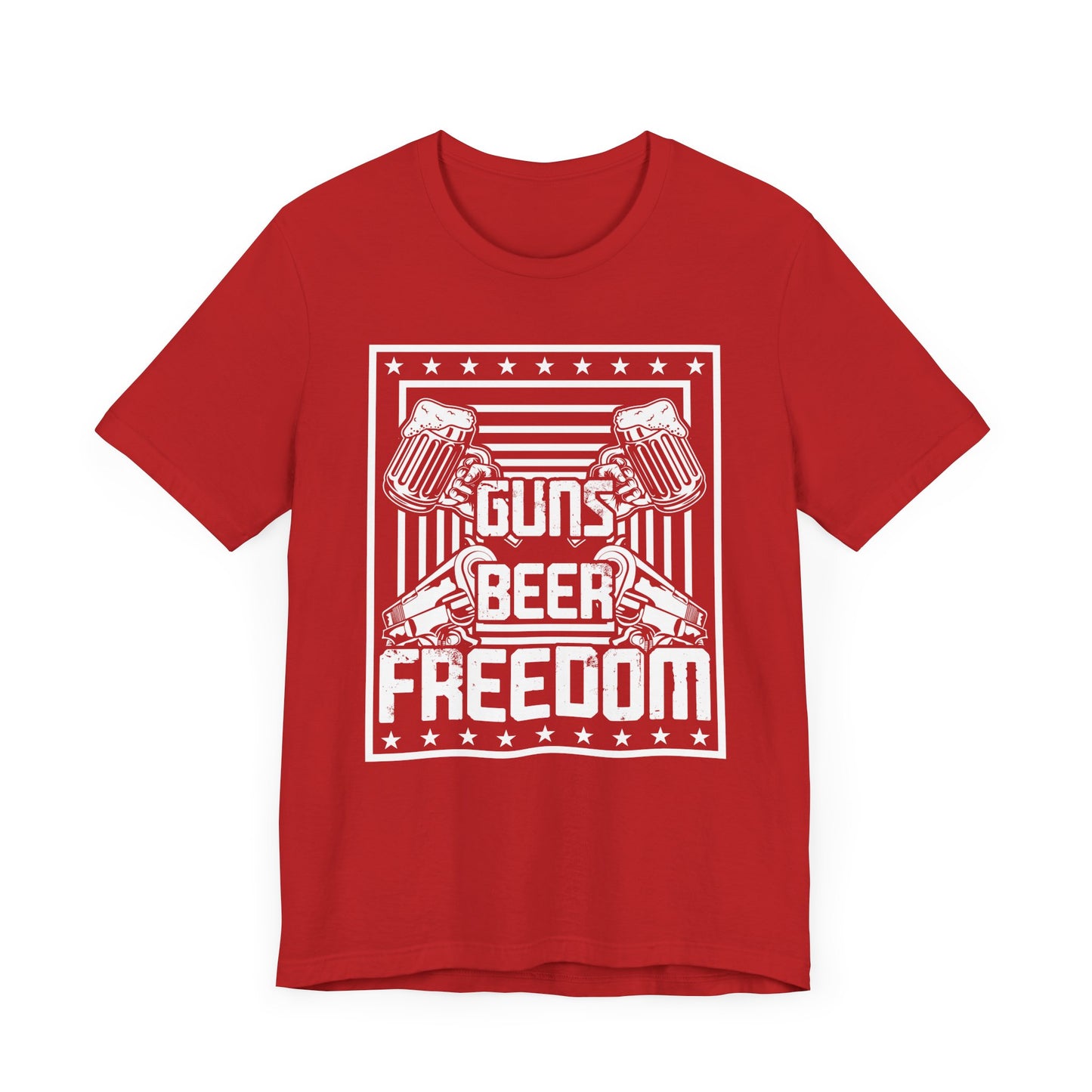 4th of July, Guns Beer Freedom Unisex Tee, Casual Shirt, Patriotic Apparel, Gift for Him, Party Tee, Everyday Wear - 13598
