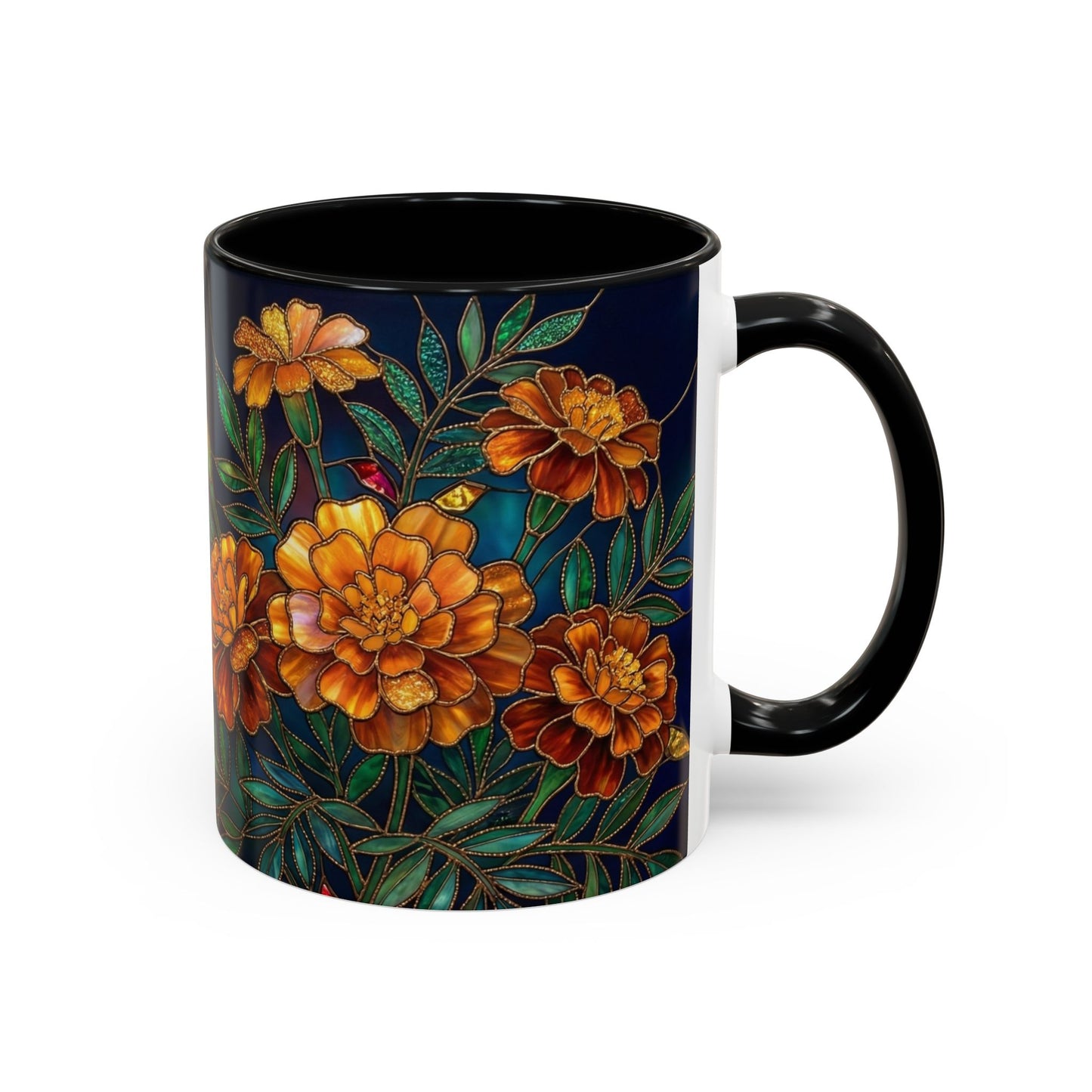 Marigold Floral Accent Coffee Mug — Dark Botanical 11/15oz - 14578