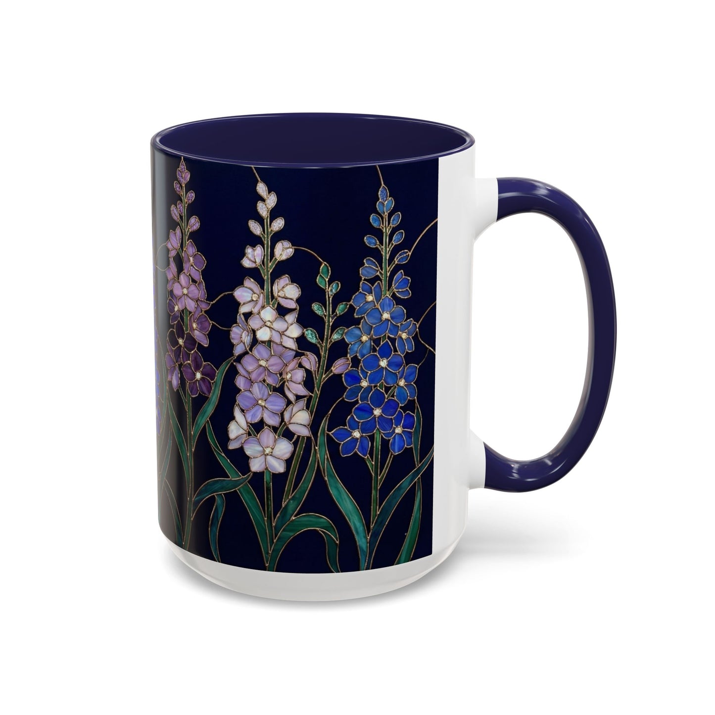 Larkspur Floral Accent Coffee Mug —  Stained-Glass Garden Design (11/15oz) - 14595