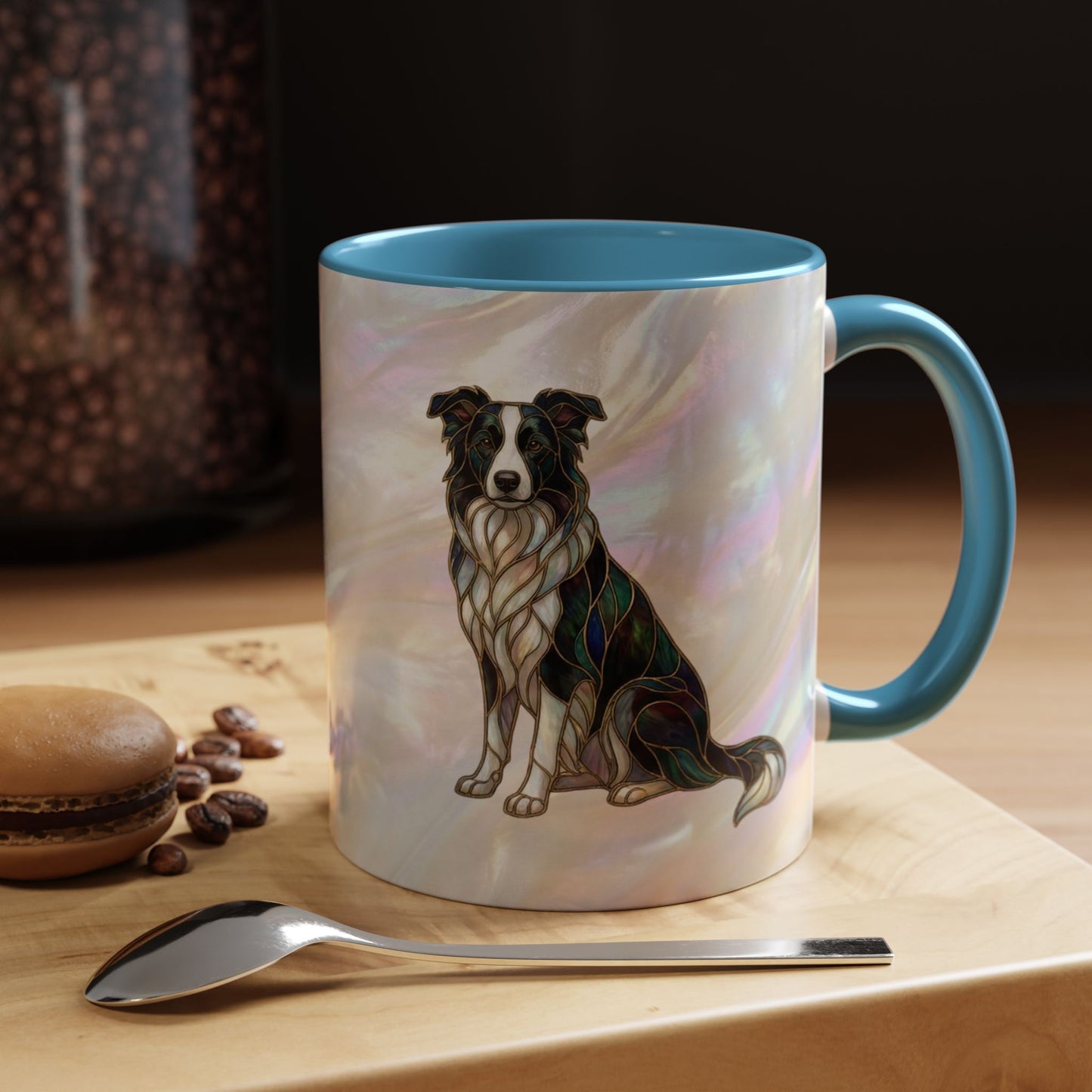 Border Collie Accent Coffee Mug — Stained Glass Design (11/15 oz) - 14619