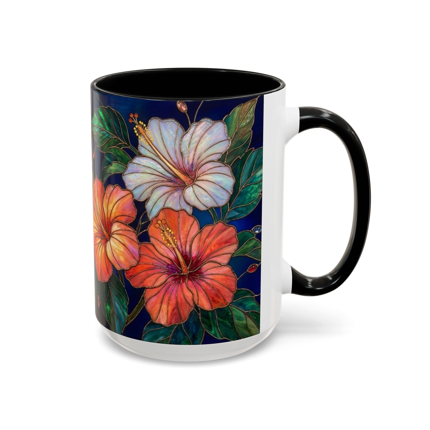 Hibiscus Bloom Accent Coffee Mug — Stained Glass Design  11/15oz - 14569