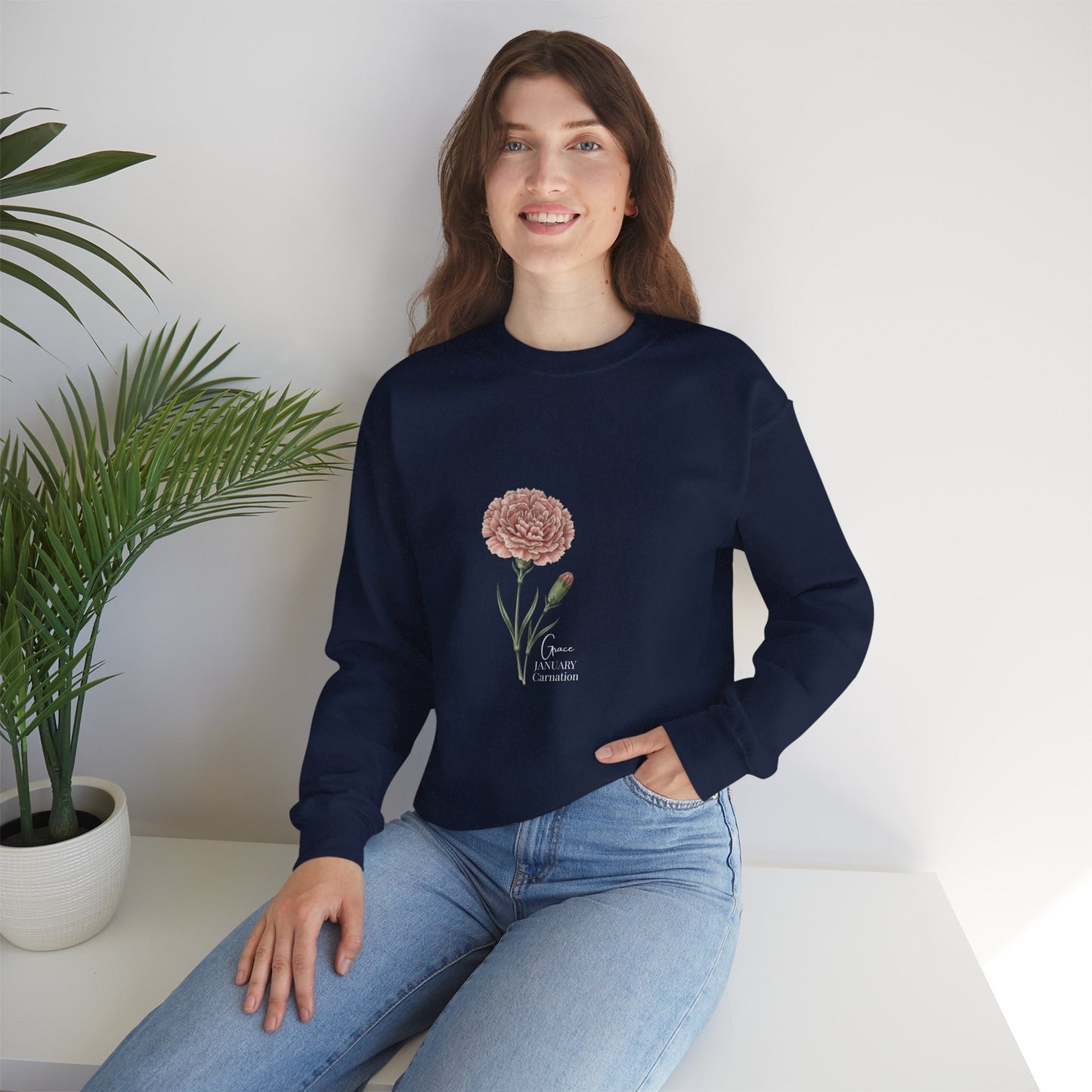 January Carnation Crewneck Sweatshirt — Customizable - 14673