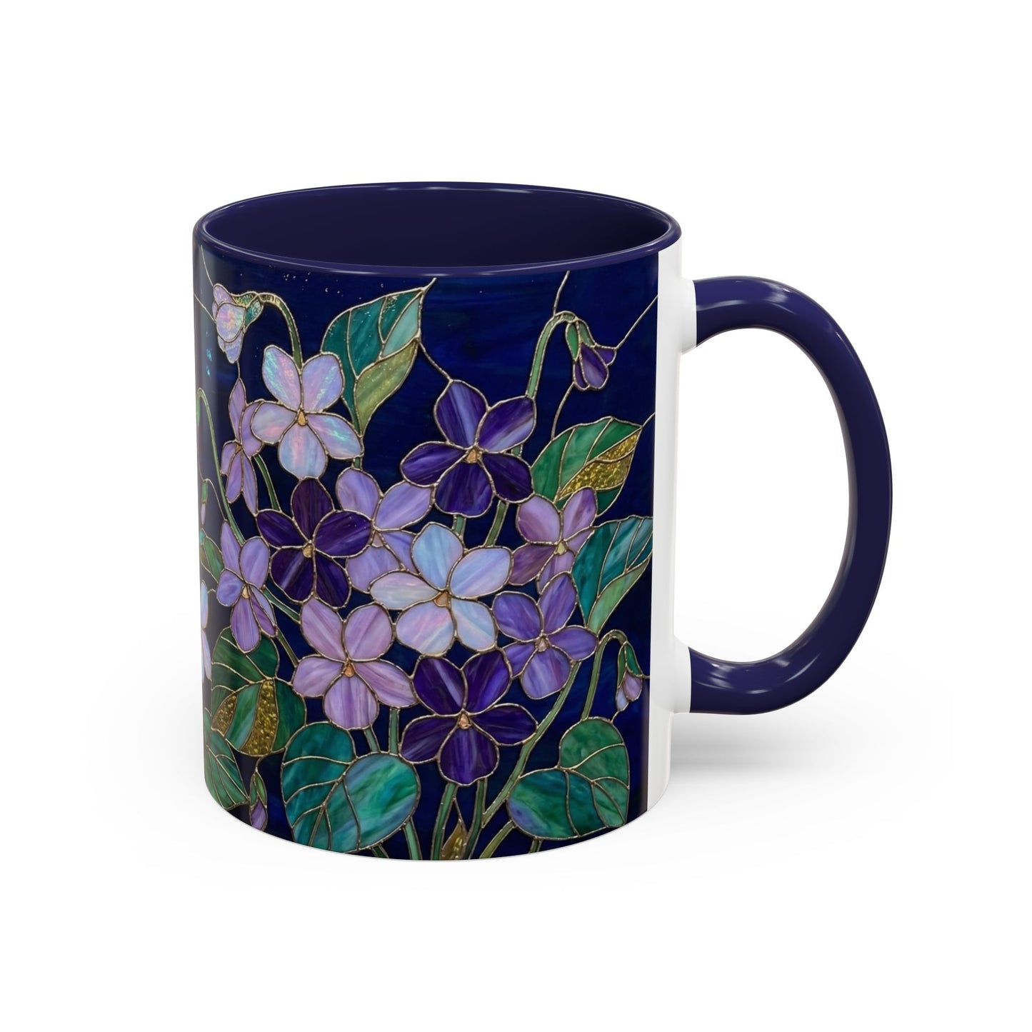 Violet Floral Accent Coffee Mug — Stained Glass Design (11/15oz) - 14588