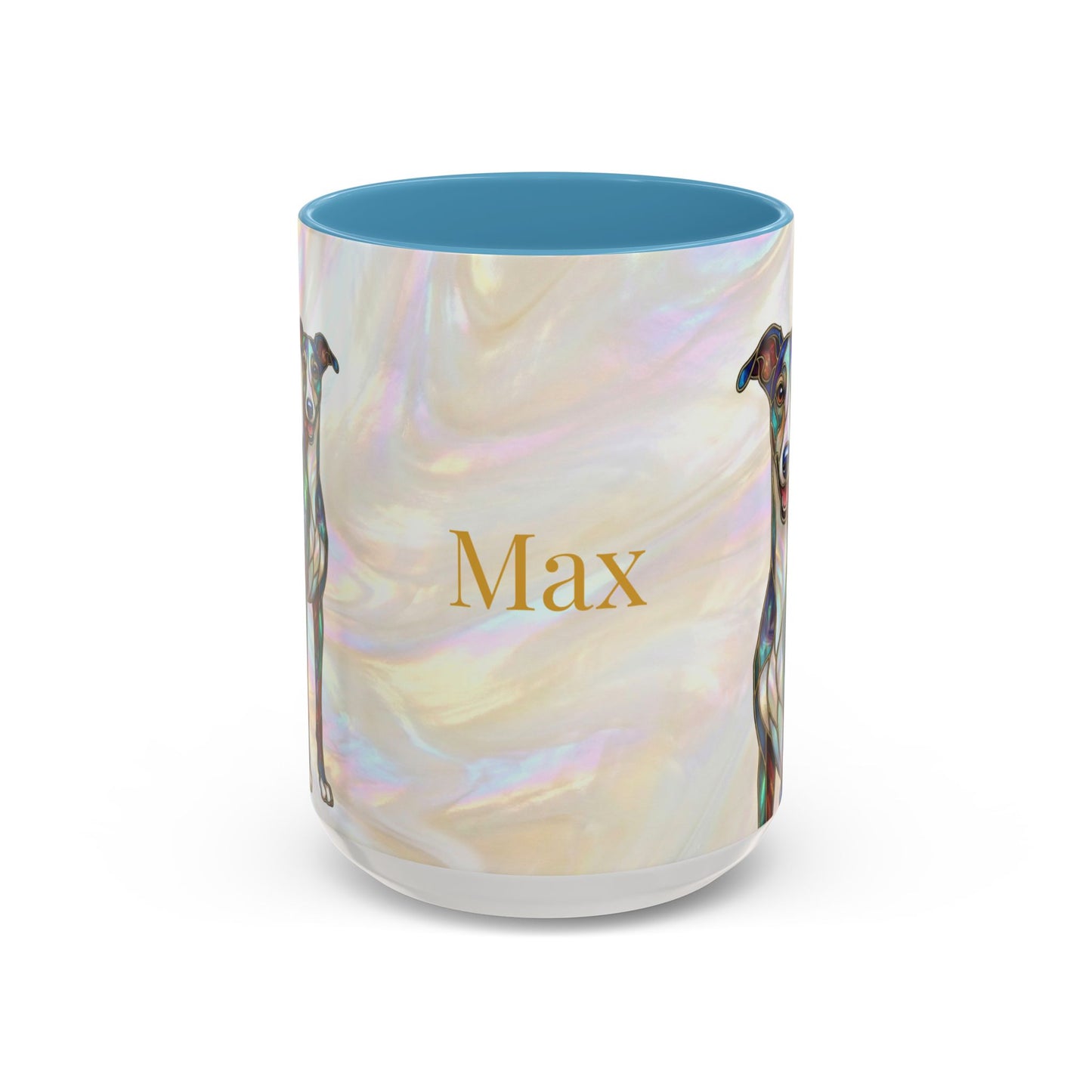 Personalized Greyhound Coffee Mug – Stained Glass Dog Accent Mug (Name Customizable)  - 14523