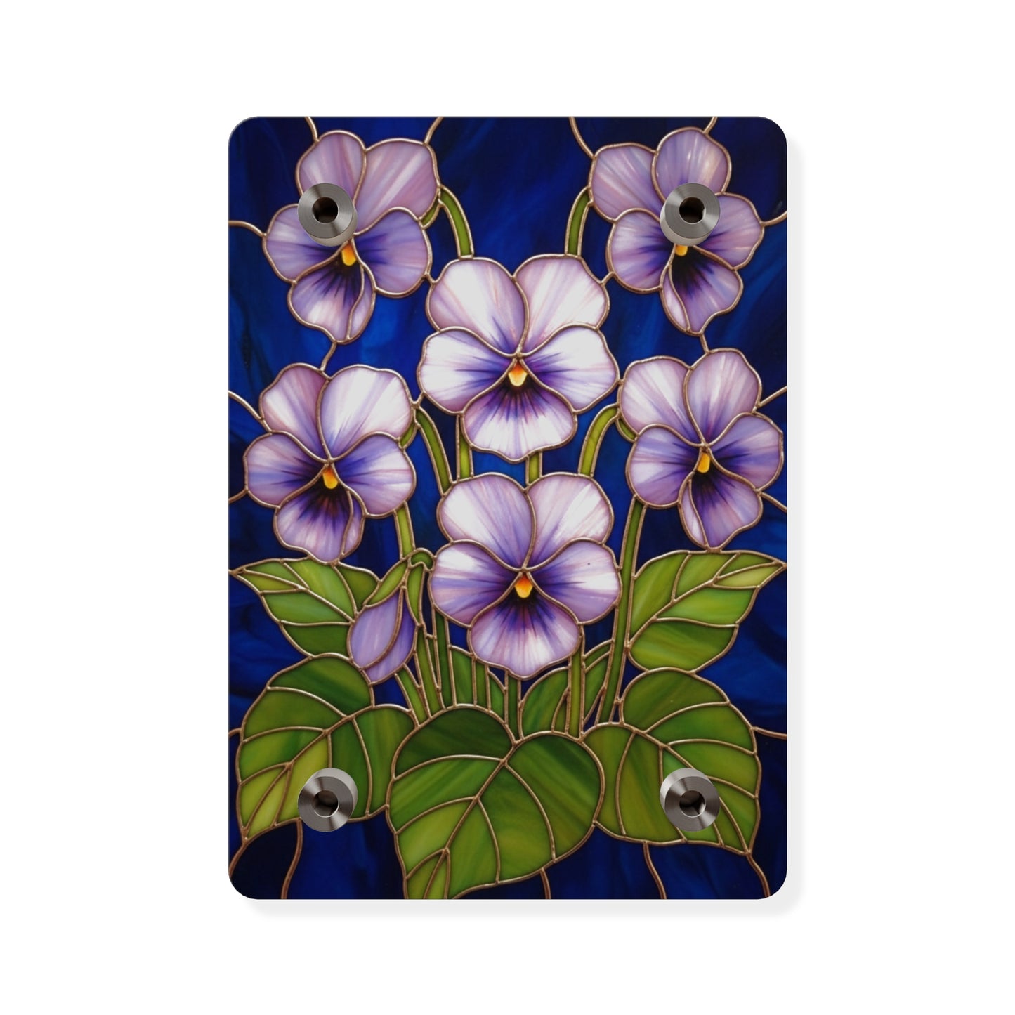 Violet Floral Acrylic Wall Art Panel — Purple Violets on Deep Blue - 14600