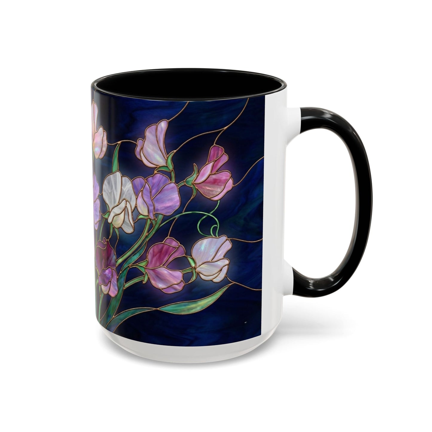 Sweet Pea Floral Accent Coffee Mug — Stained Glass Design 11/15oz - 14587