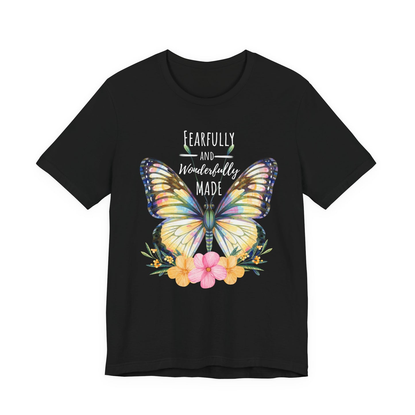 Fearfully and Wonderfully Made Butterfly T-Shirt, Inspirational Floral Faith Tee - 14955