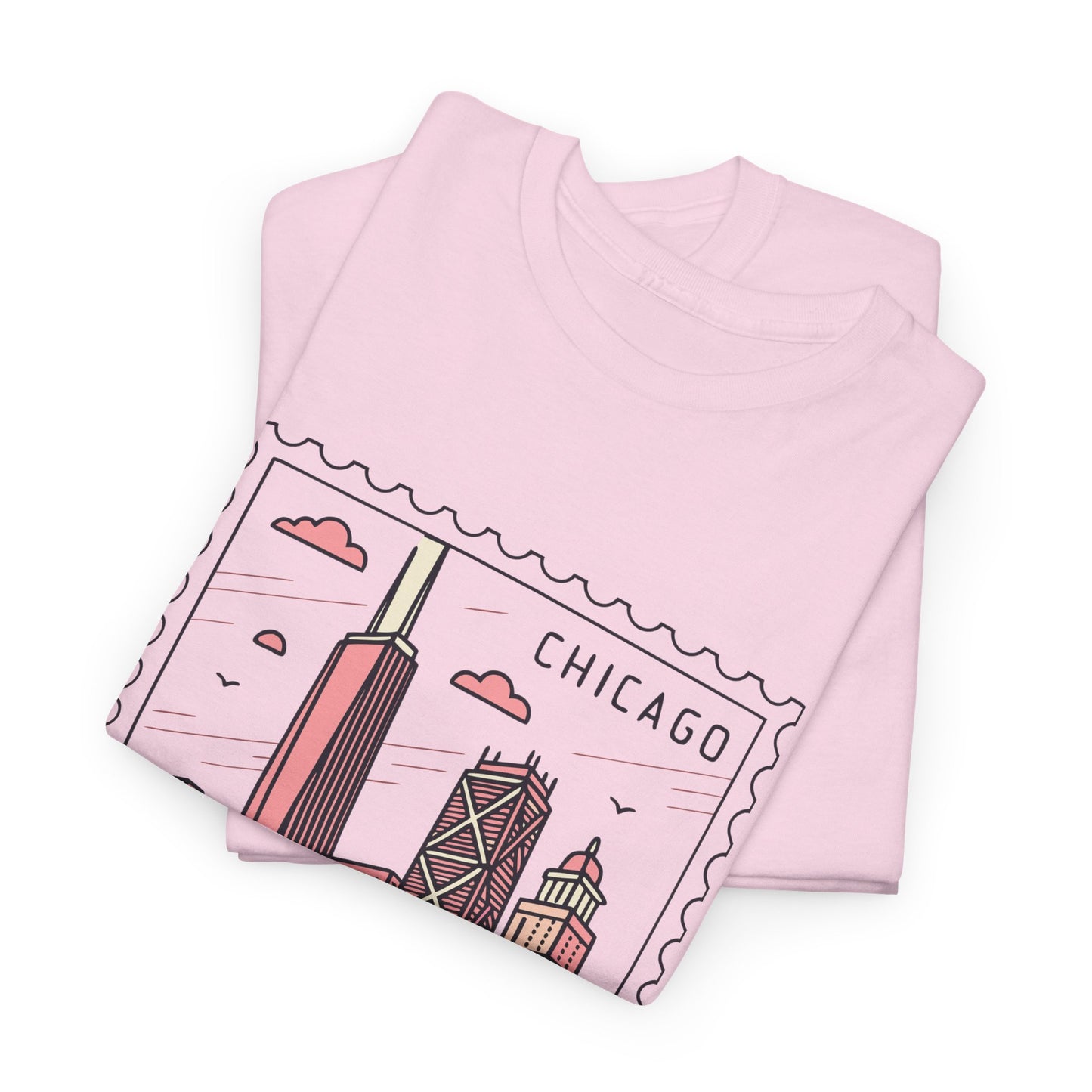 Chicago Skyline Postage Stamp Unisex Heavy Cotton Tee - 12130