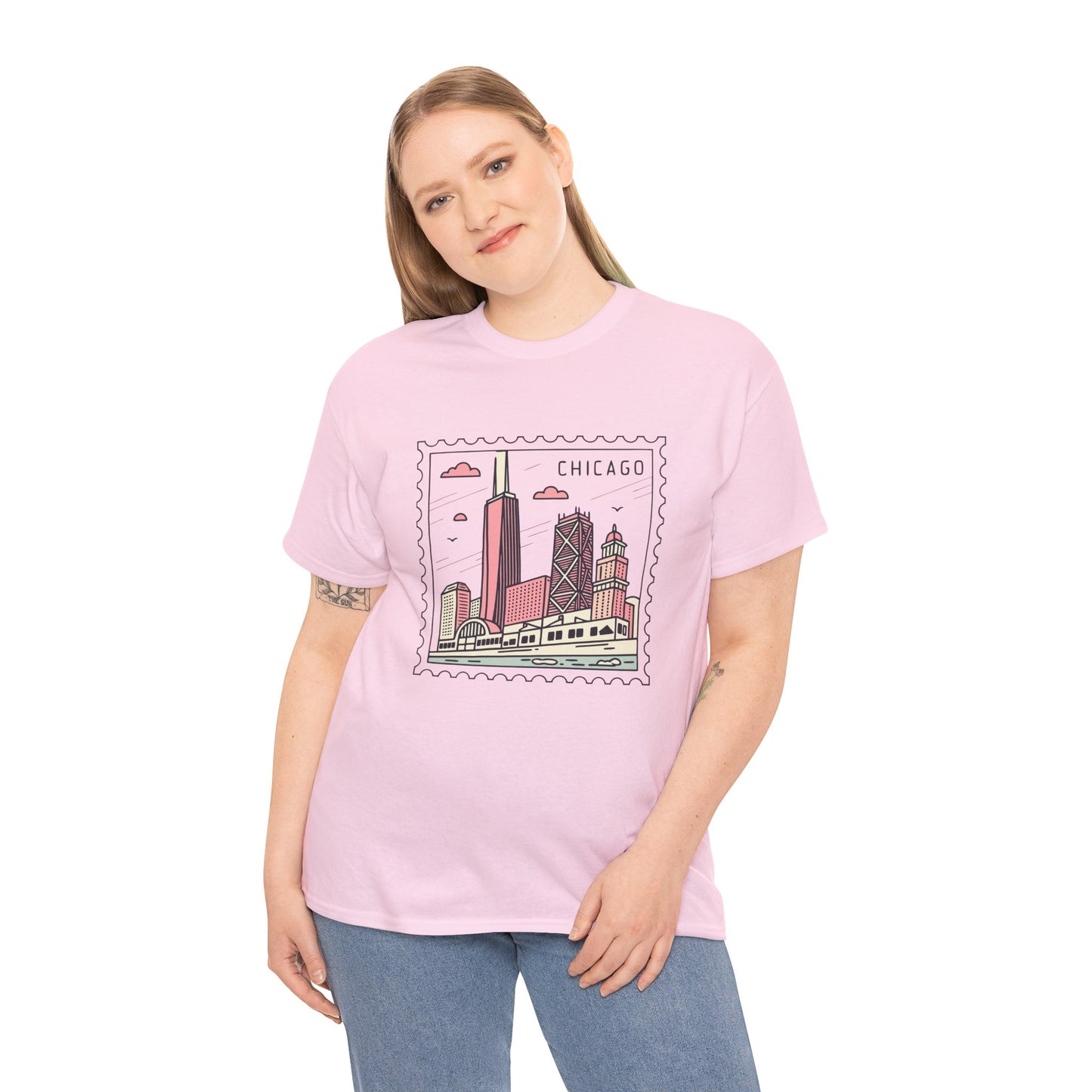 Chicago Skyline Postage Stamp Unisex Heavy Cotton Tee - 12130