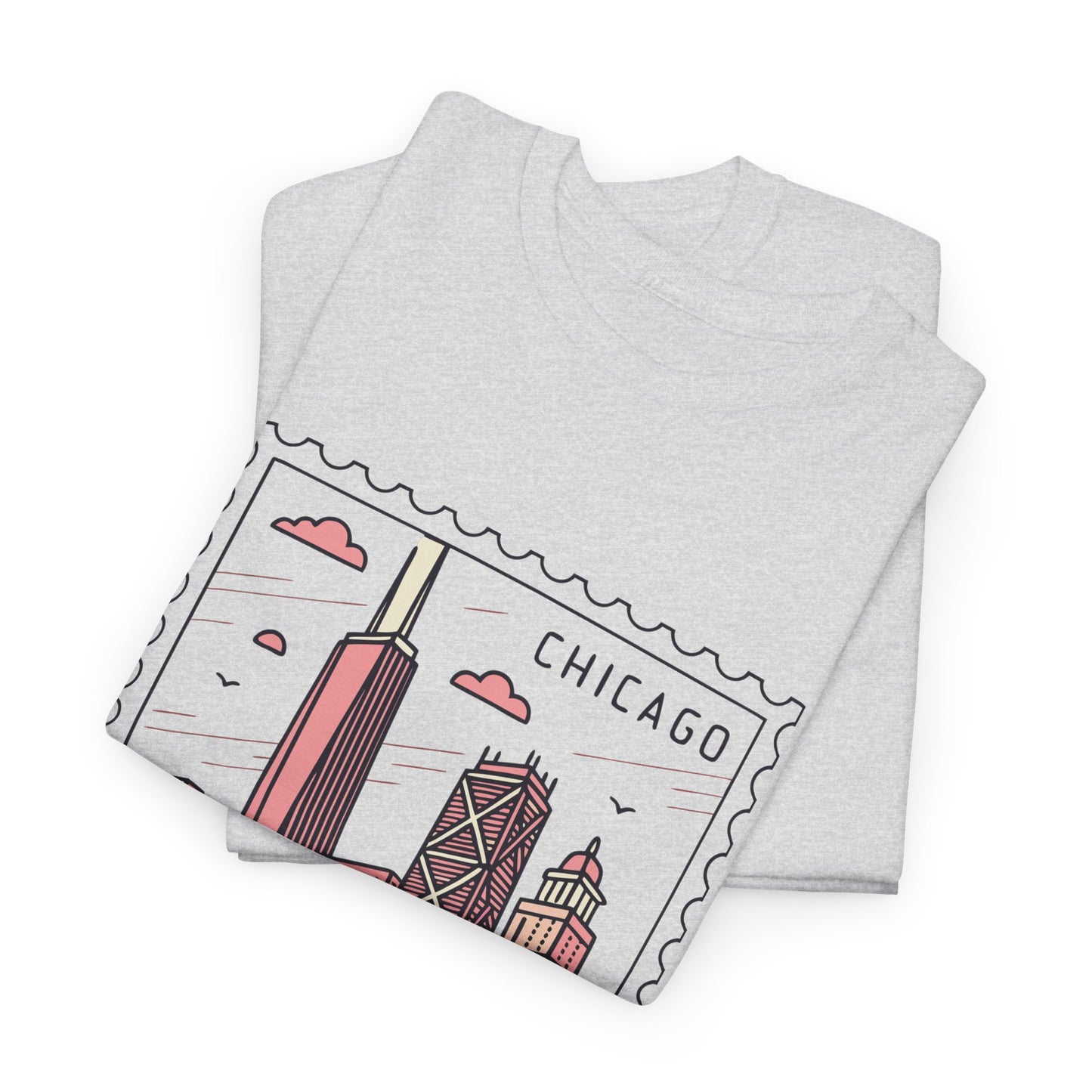 Chicago Skyline Postage Stamp Unisex Heavy Cotton Tee - 12130
