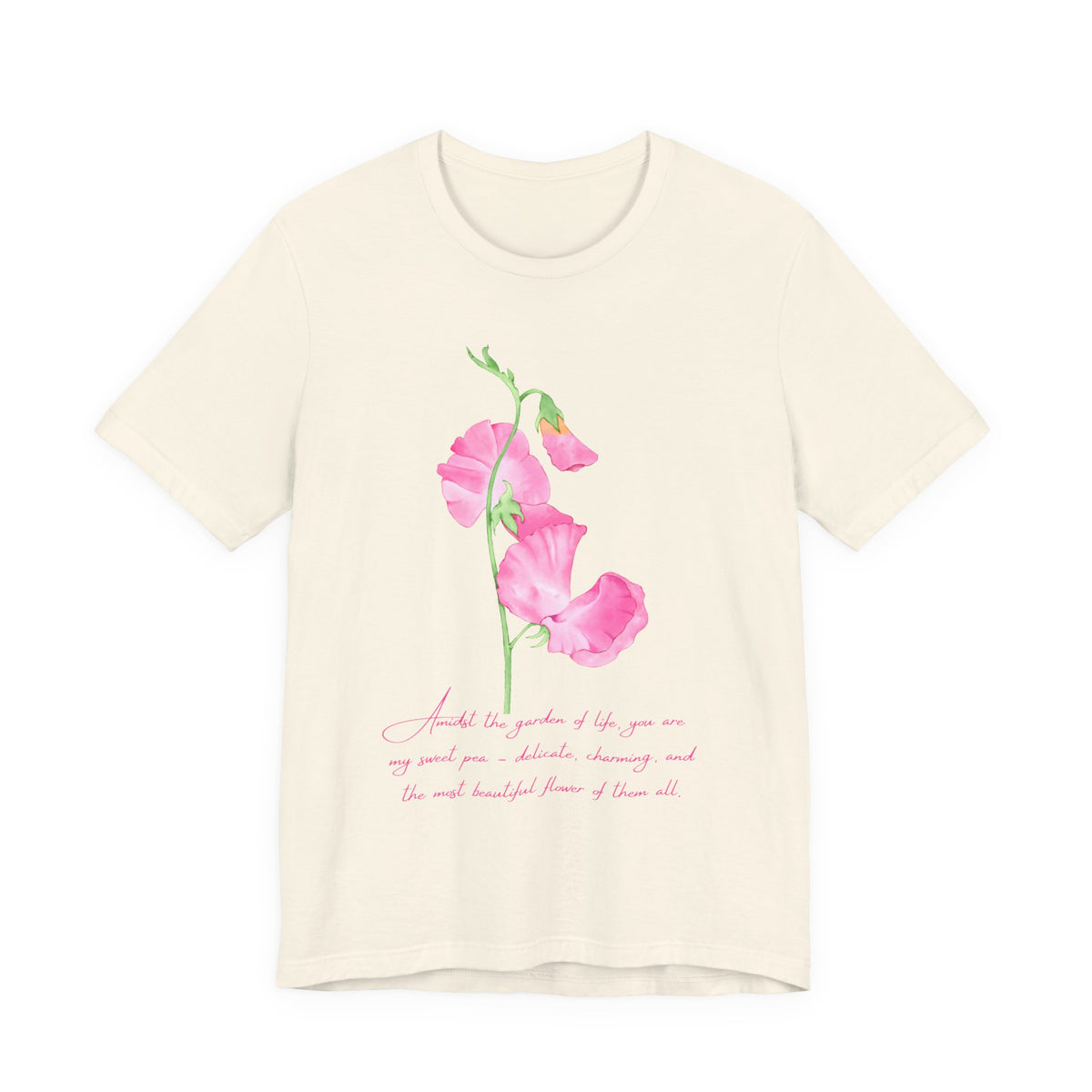 Sweet Pea Floral T-Shirt, Pink Watercolor Flower Graphic Tee - 14962