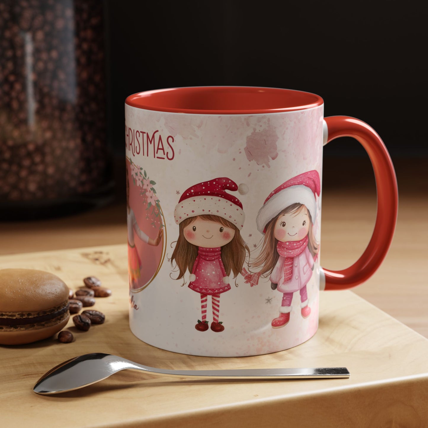 Amelia, Christmas Girl, Customizable - Accent Coffee Mug (11, 15oz) - 10144