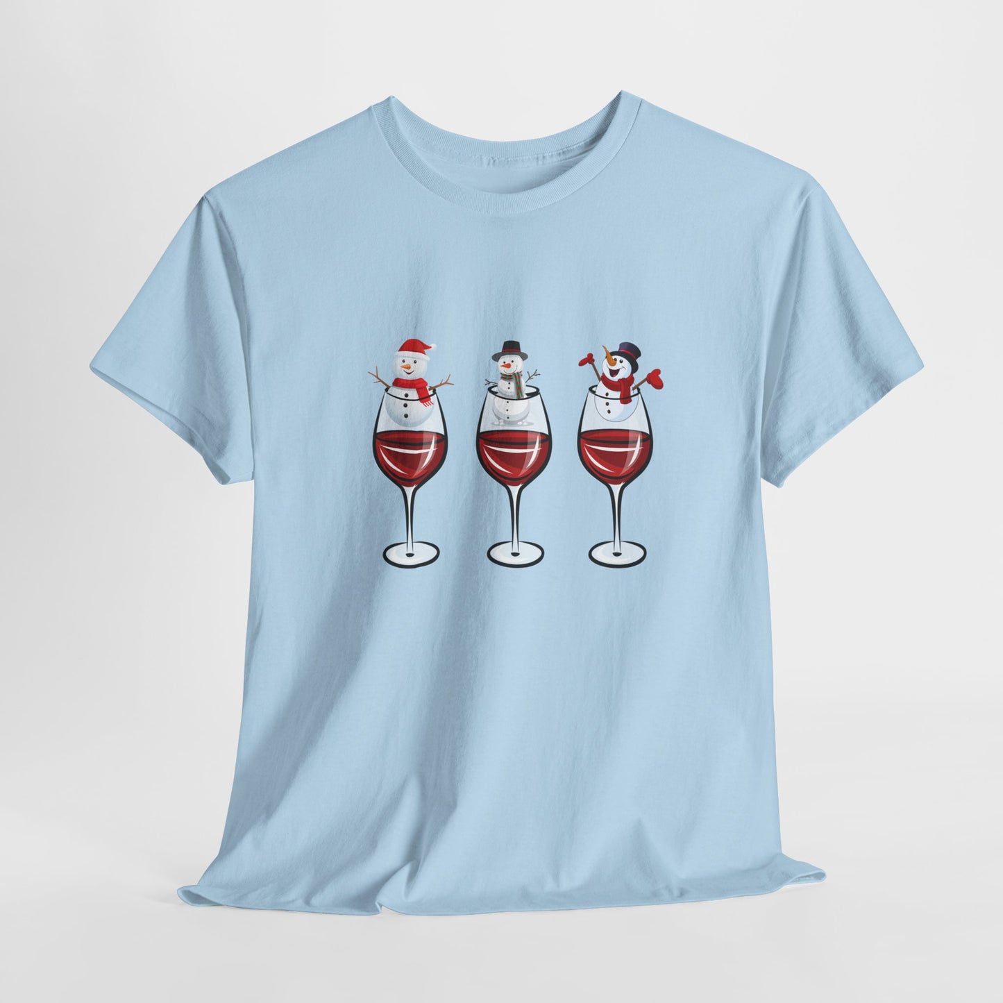 Snowmen & Glass of Wine - Unisex Heavy Cotton Tee