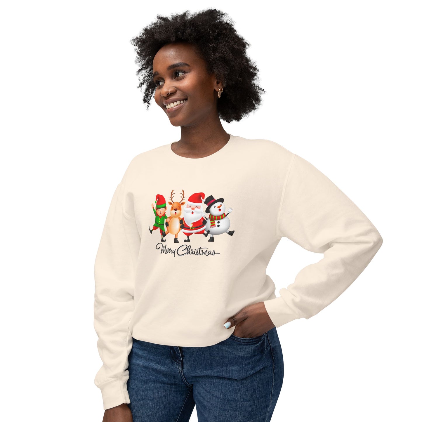 Santa, Snowman, Reindeer & Elf - Unisex Lightweight Crewneck Sweatshirt - 10372