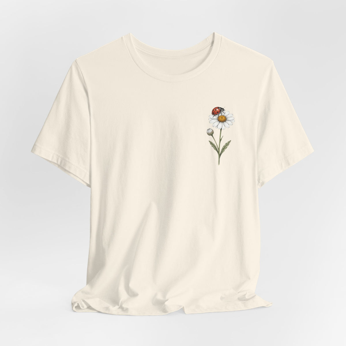 Daisy & Ladybug Floral T-Shirt, Minimal Wildflower Pocket Graphic Tee - 14963
