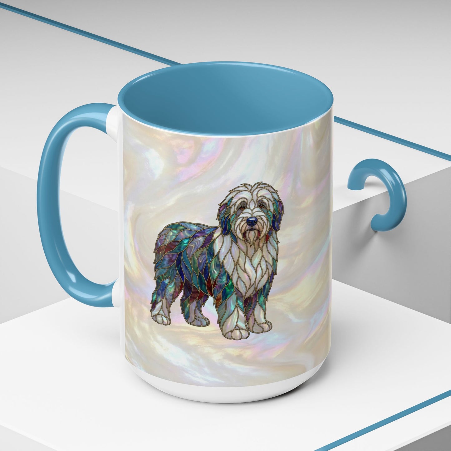 English Sheepdog Accent Coffee Mug -Stained Glass Style (11/15oz) - 14631